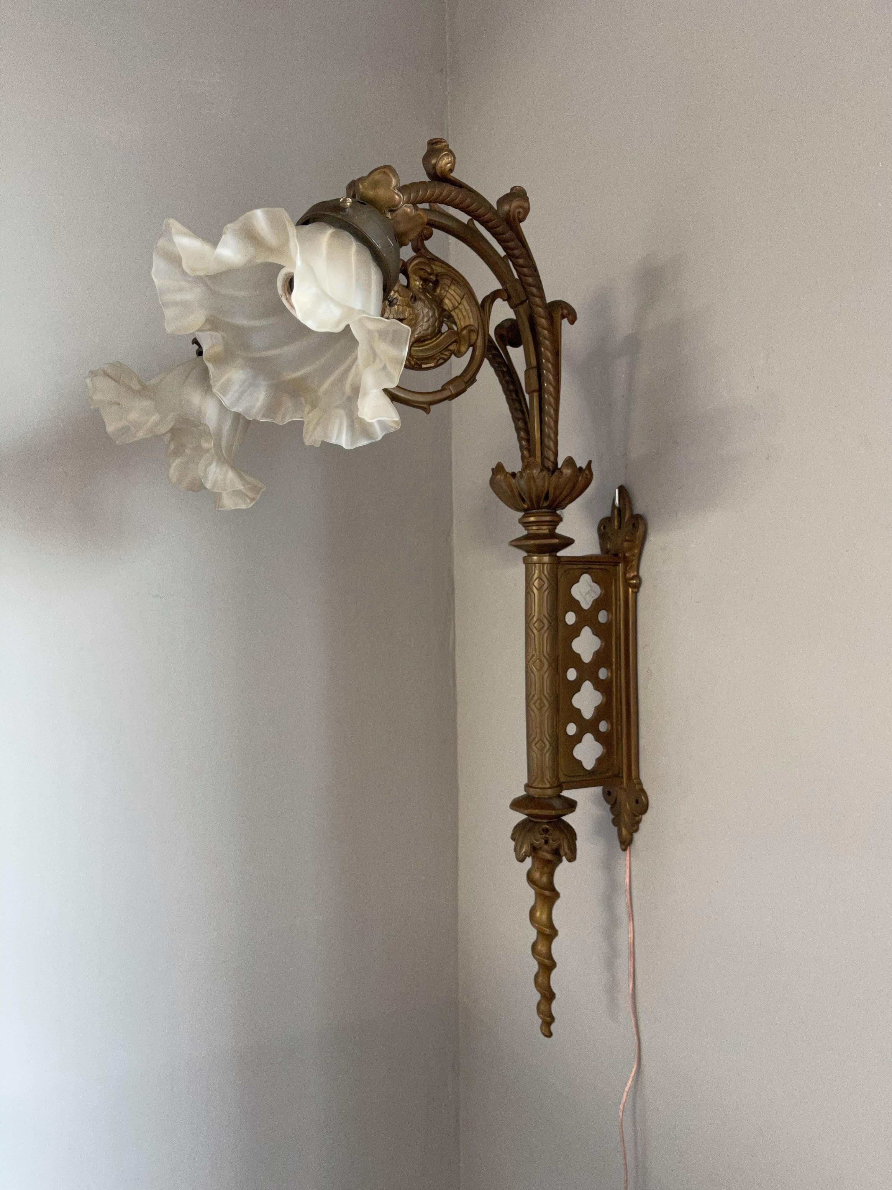 Unique Large and Great Quality Gothic Revival Solid Bronze Two-Light Wall Sconce For Sale 8