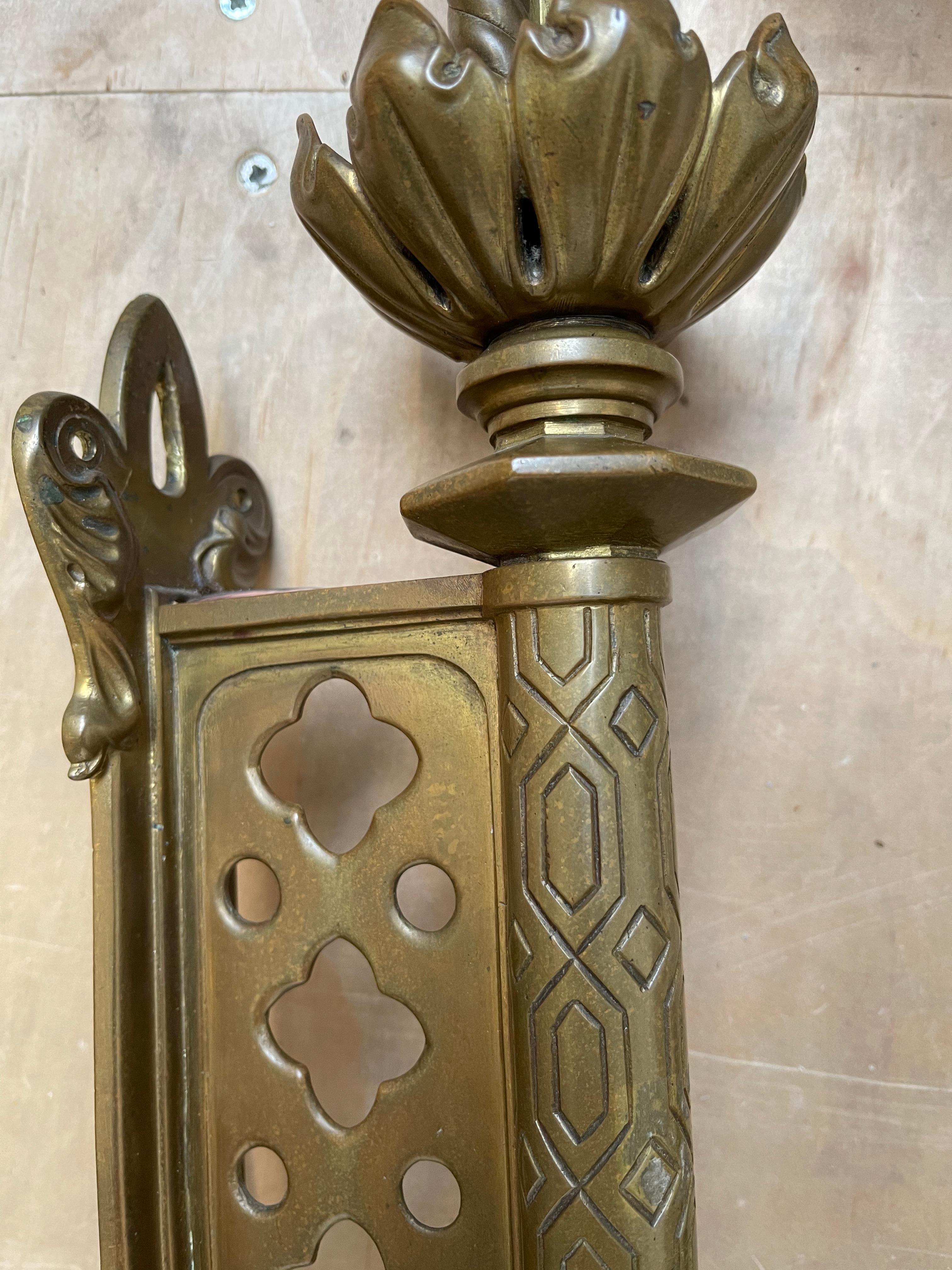 Unique Large and Great Quality Gothic Revival Solid Bronze Two-Light Wall Sconce For Sale 9