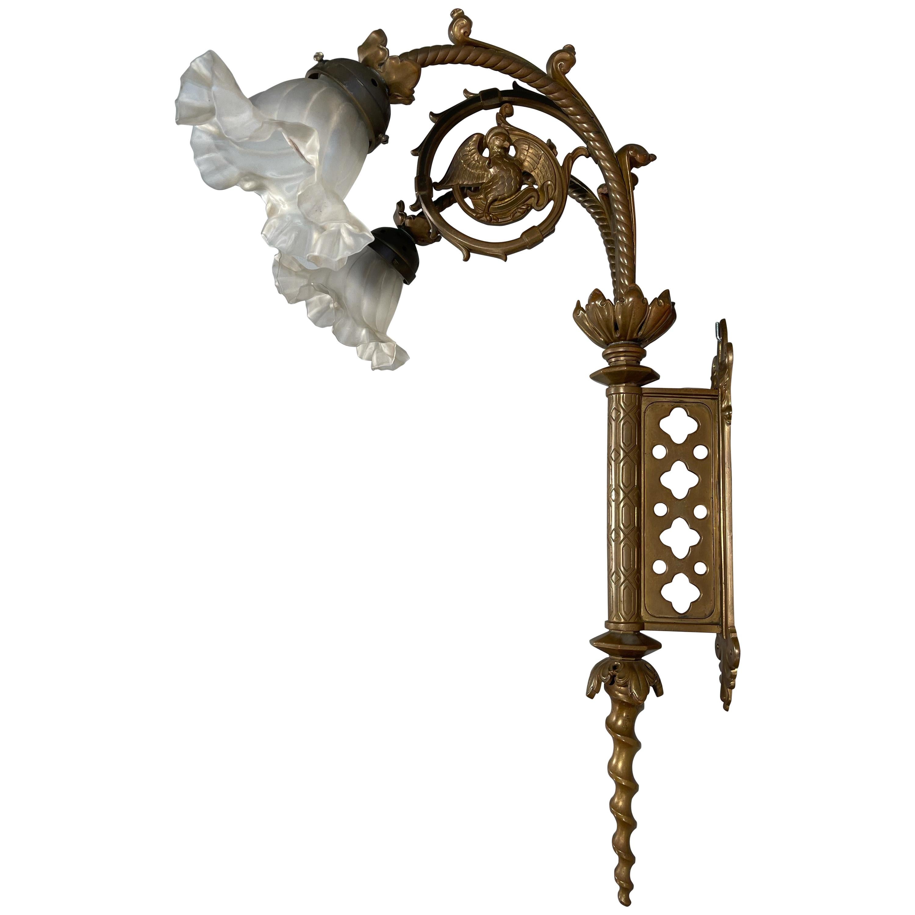 Unique Large and Great Quality Gothic Revival Solid Bronze Two-Light Wall Sconce For Sale