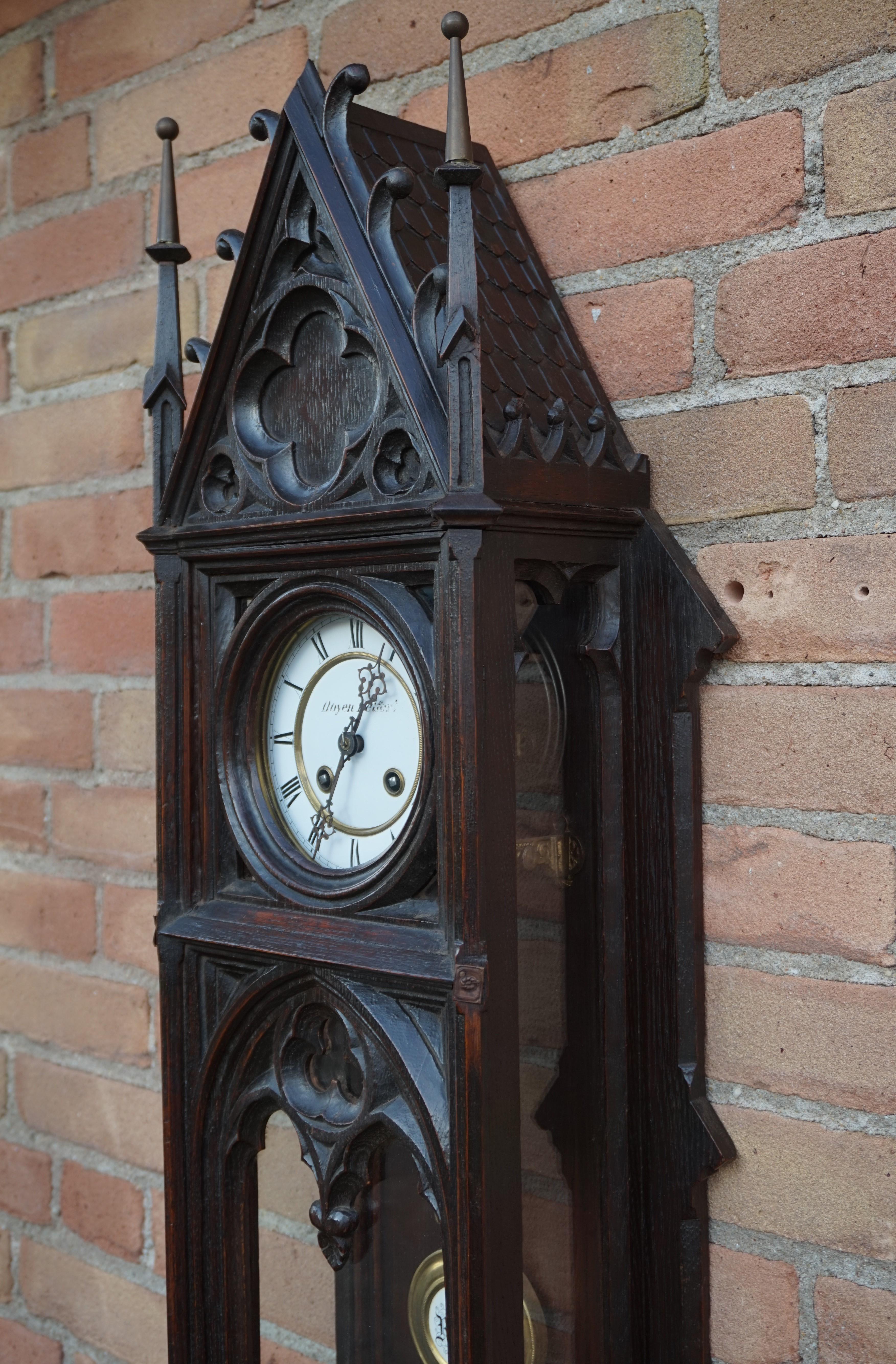 Unique, Large and Hand Carved Early 20th Century Gothic Revival Wall Clock 2