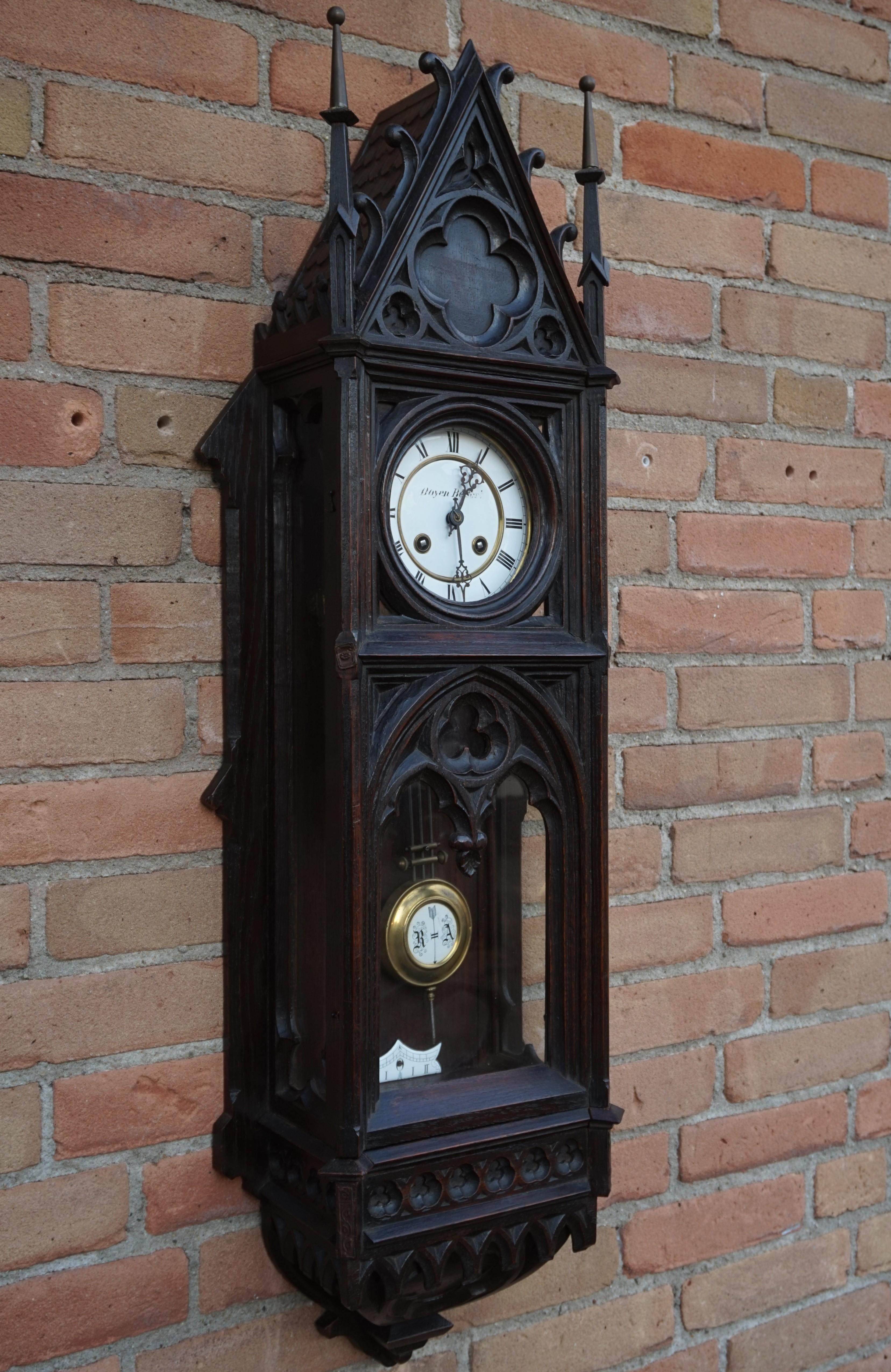 Unique, Large and Hand Carved Early 20th Century Gothic Revival Wall Clock 5