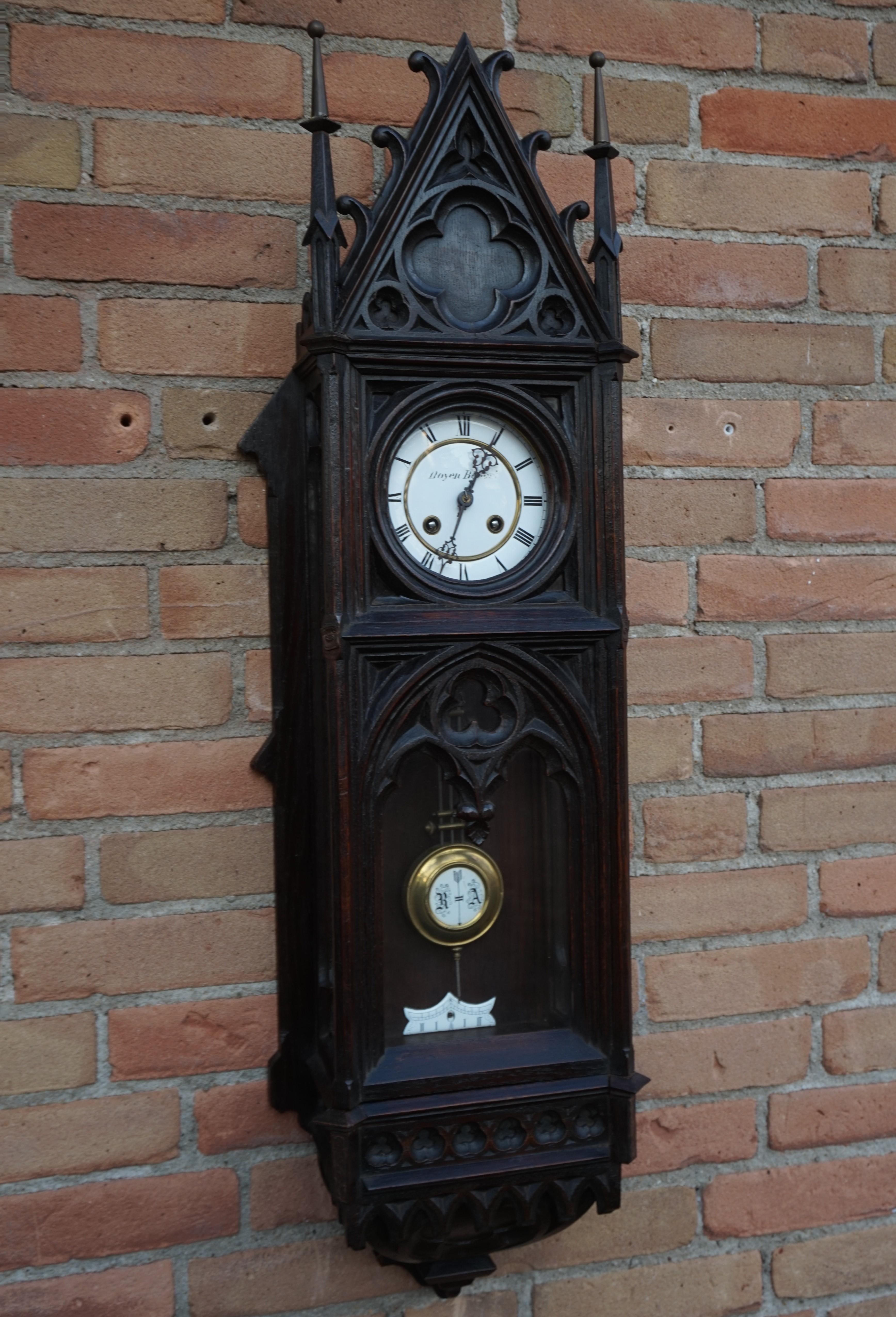 Unique, Large and Hand Carved Early 20th Century Gothic Revival Wall Clock 10