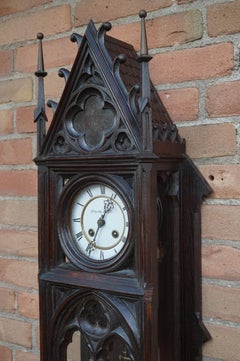 Unique, Large and Hand Carved Early 20th Century Gothic Revival Wall Clock