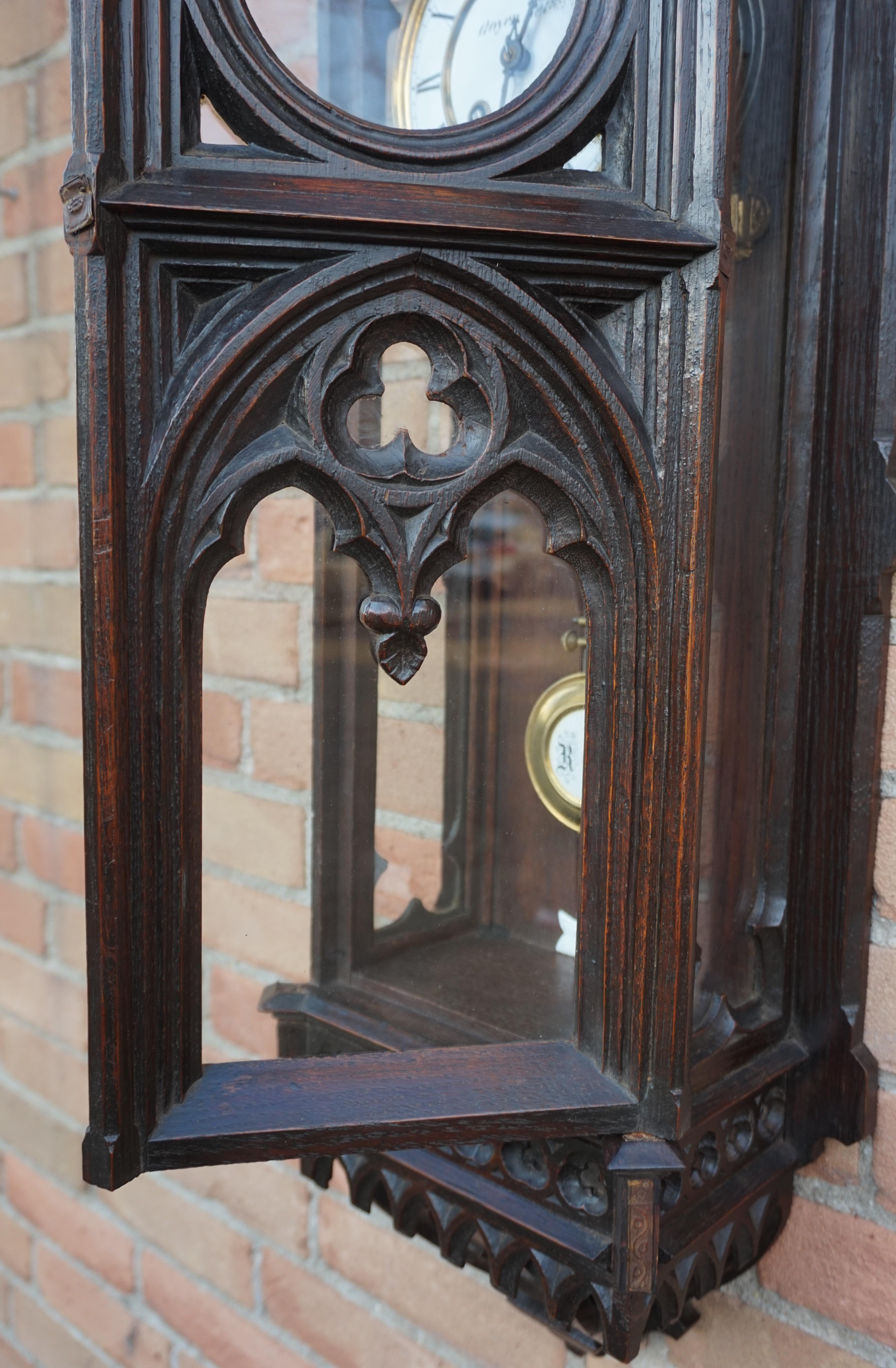 French Unique, Large and Hand Carved Early 20th Century Gothic Revival Wall Clock