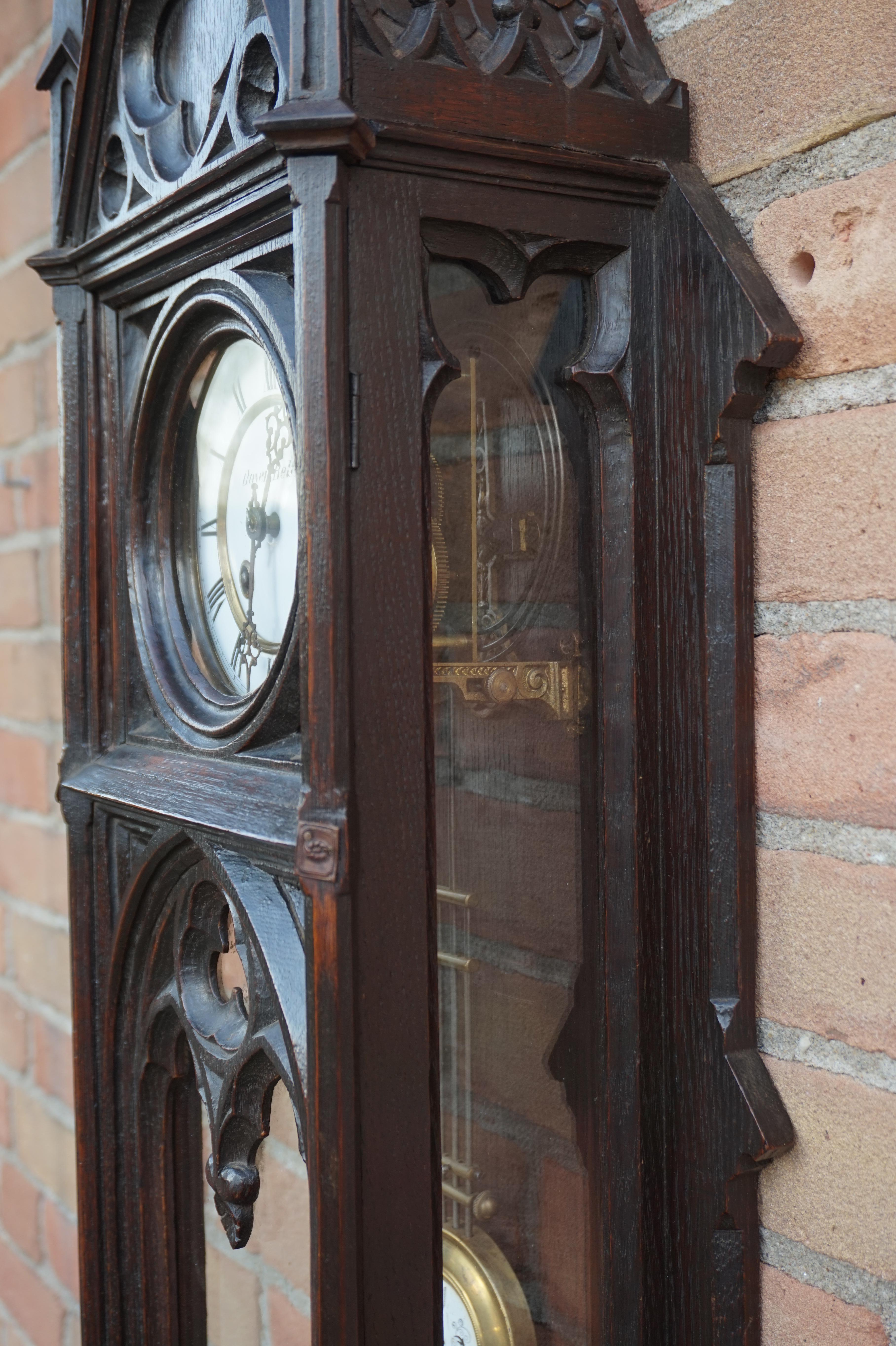 Hand-Carved Unique, Large and Hand Carved Early 20th Century Gothic Revival Wall Clock