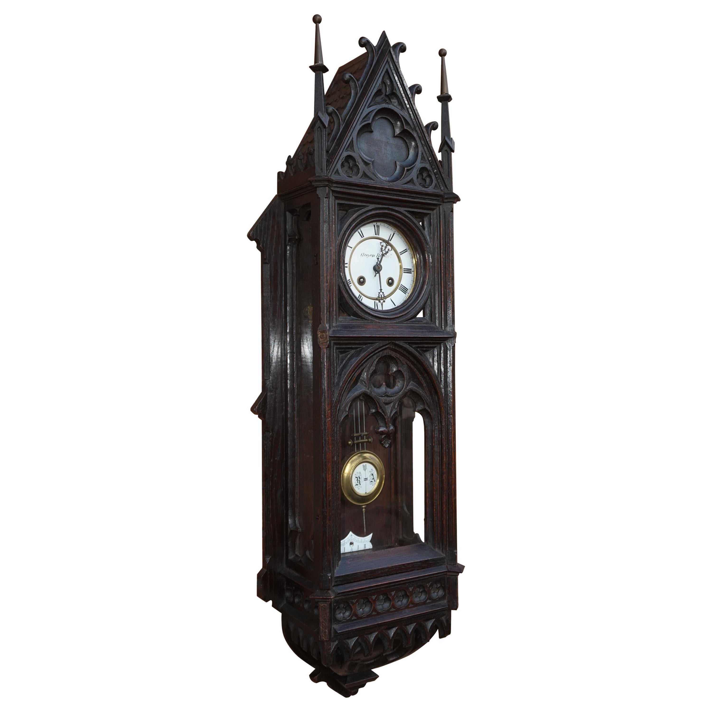 Unique, Large and Hand Carved Early 20th Century Gothic Revival Wall Clock