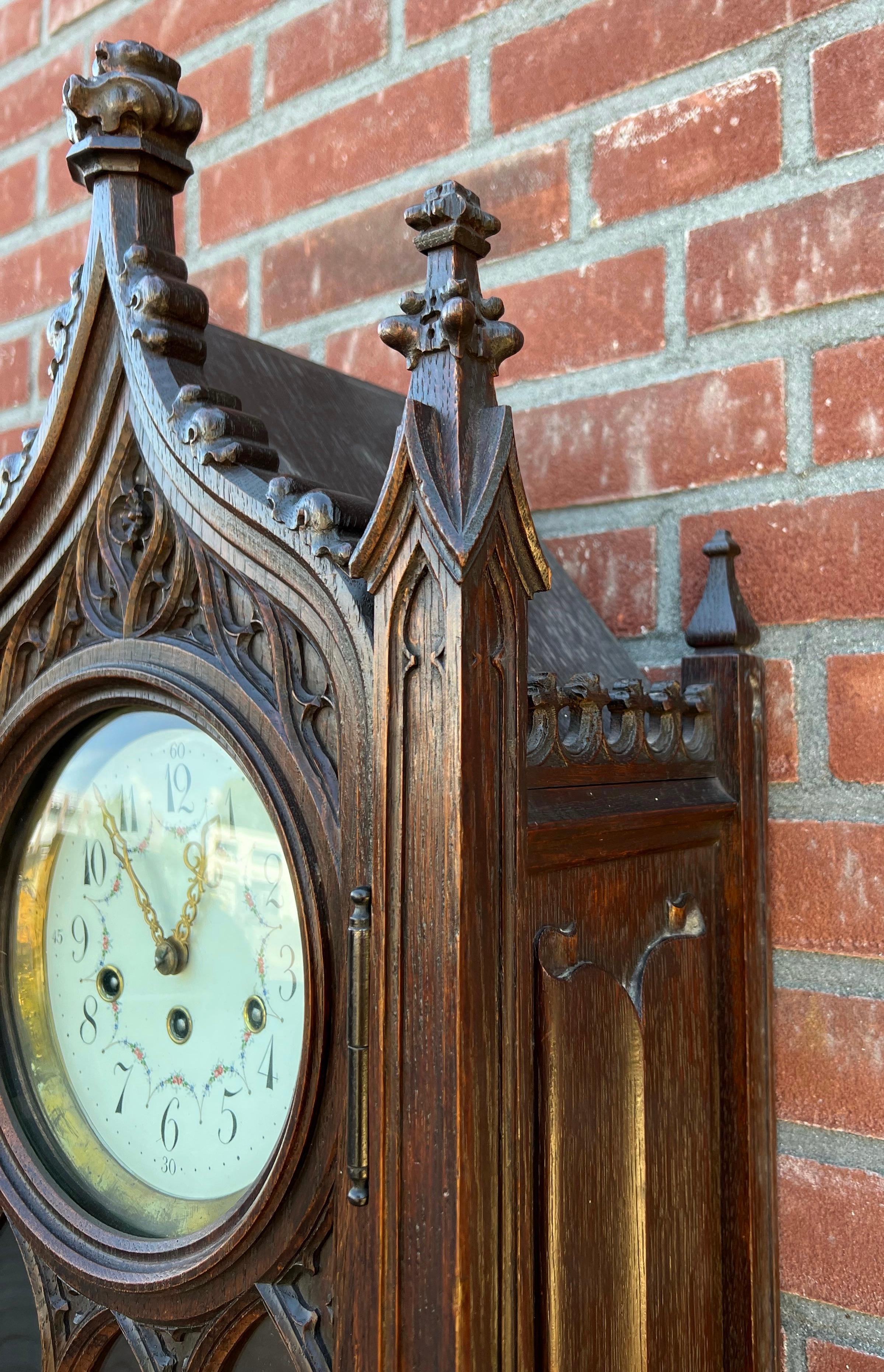 Unique, Large and Hand Carved Gothic Revival Carillon Sound Wall Clock, ca 1900 For Sale 2