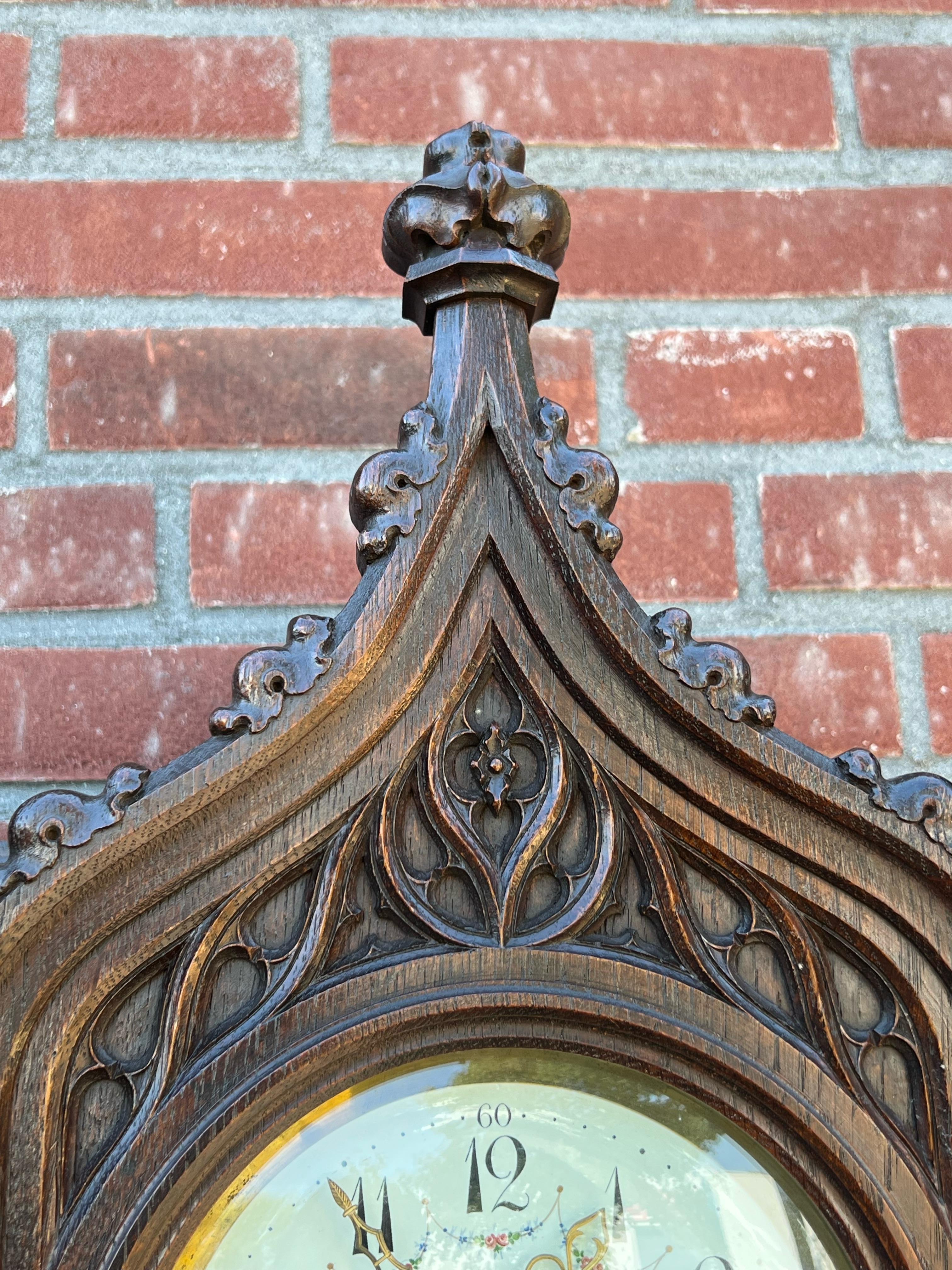 Unique, Large and Hand Carved Gothic Revival Carillon Sound Wall Clock, ca 1900 For Sale 6