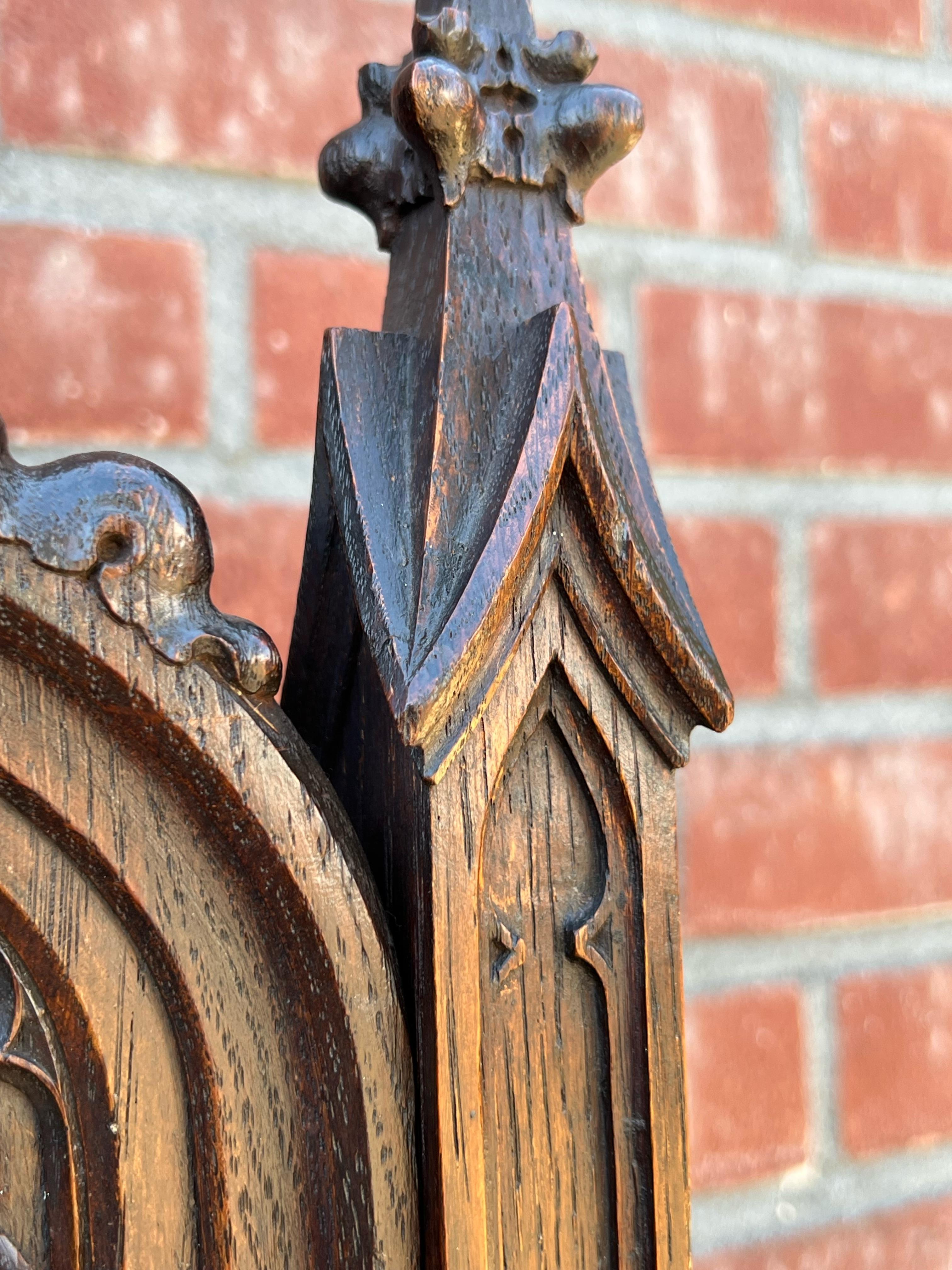 Large and Hand Carved Gothic Revival with Carillon Sound Wall Clock, ca 1900 For Sale 9