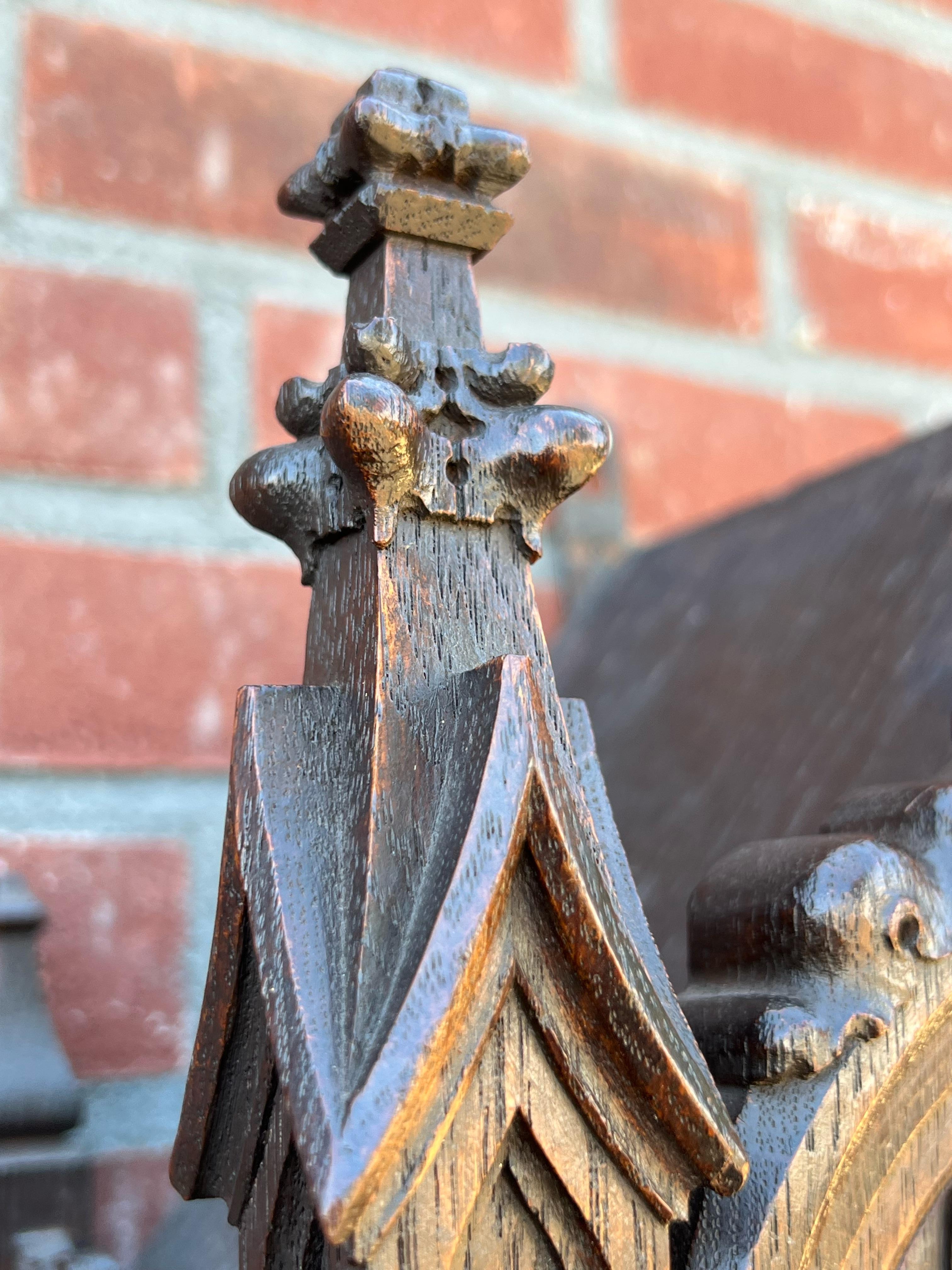 French Large and Hand Carved Gothic Revival with Carillon Sound Wall Clock, ca 1900 For Sale