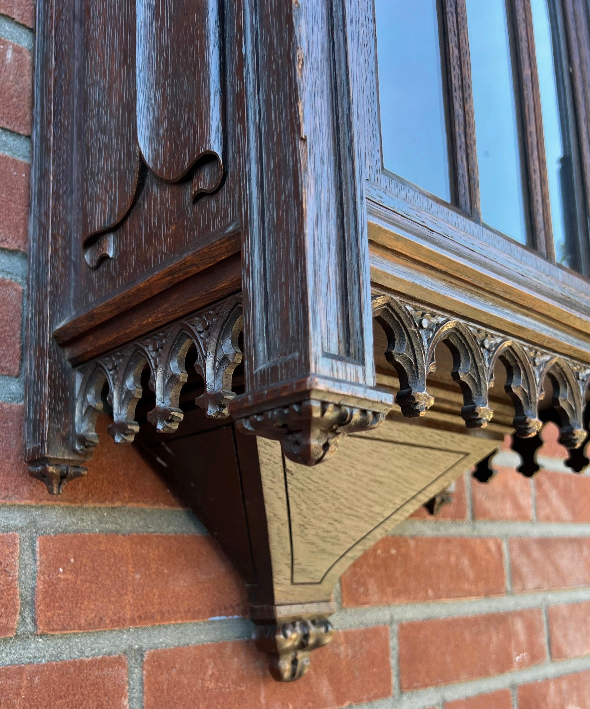 Hand-Carved Unique, Large and Hand Carved Gothic Revival Carillon Sound Wall Clock, ca 1900 For Sale