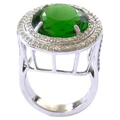 Unique Large and Rare Green Chrome Diopside with Pave Diamonds Ring