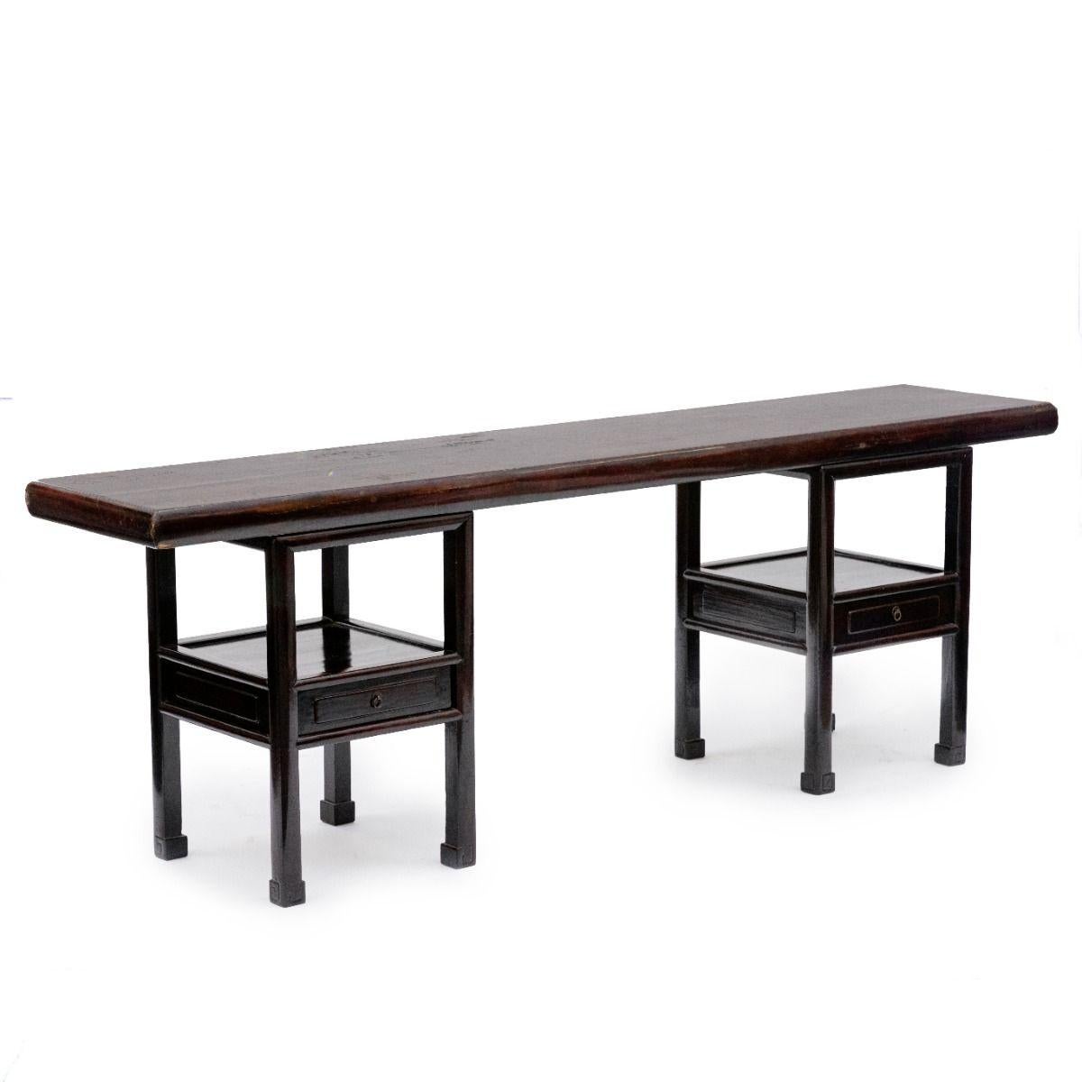 19th Century Unique Large architectural console table In Burgundy Lacquer For Sale