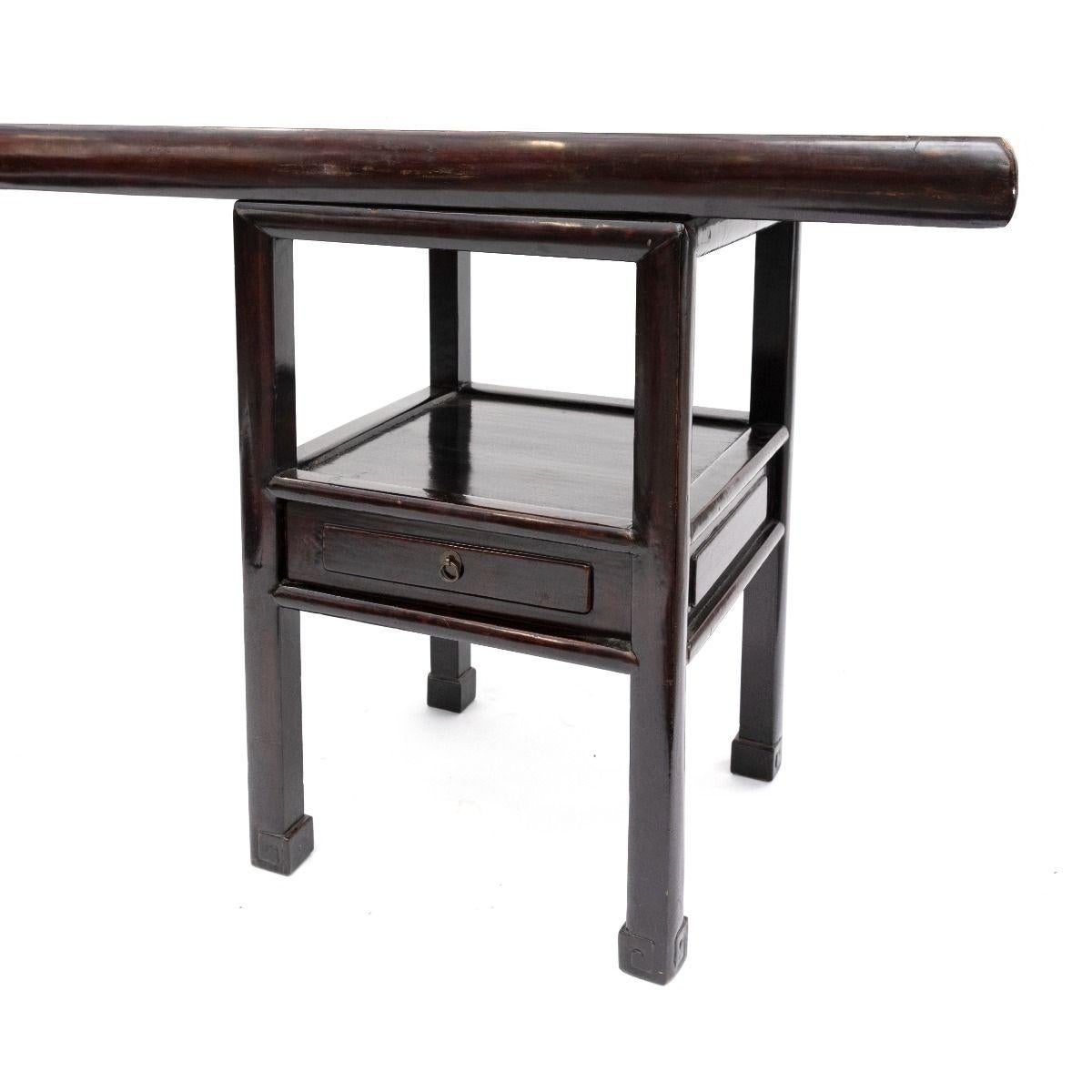 Walnut Unique Large architectural console table In Burgundy Lacquer For Sale