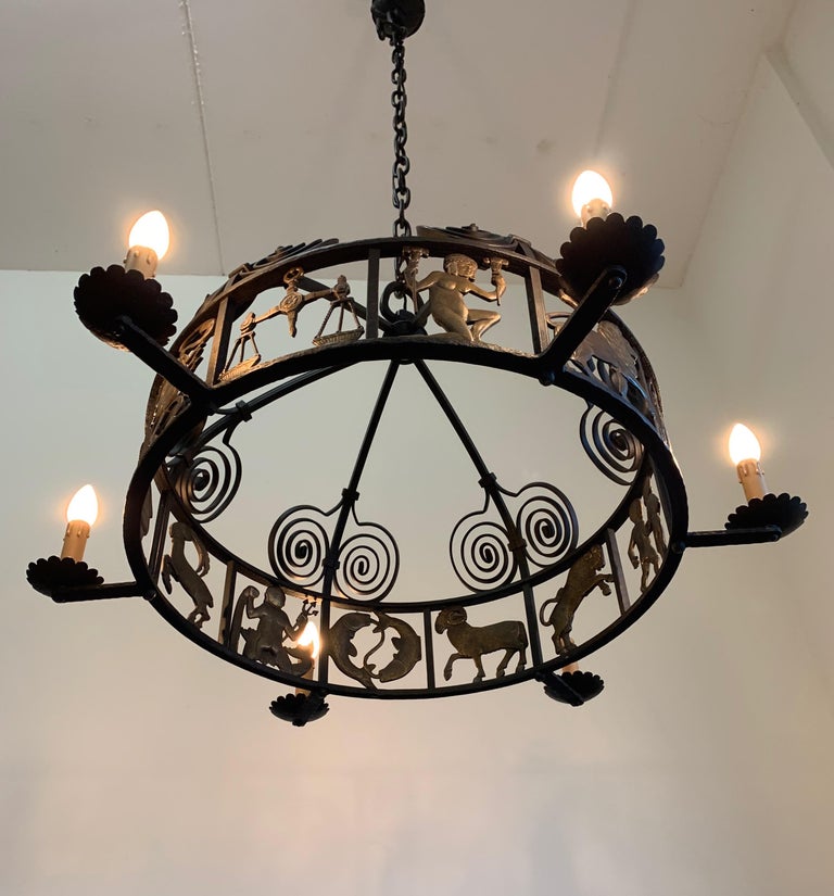 Unique and Large Arts and Crafts Wrought Iron Chandelier ...