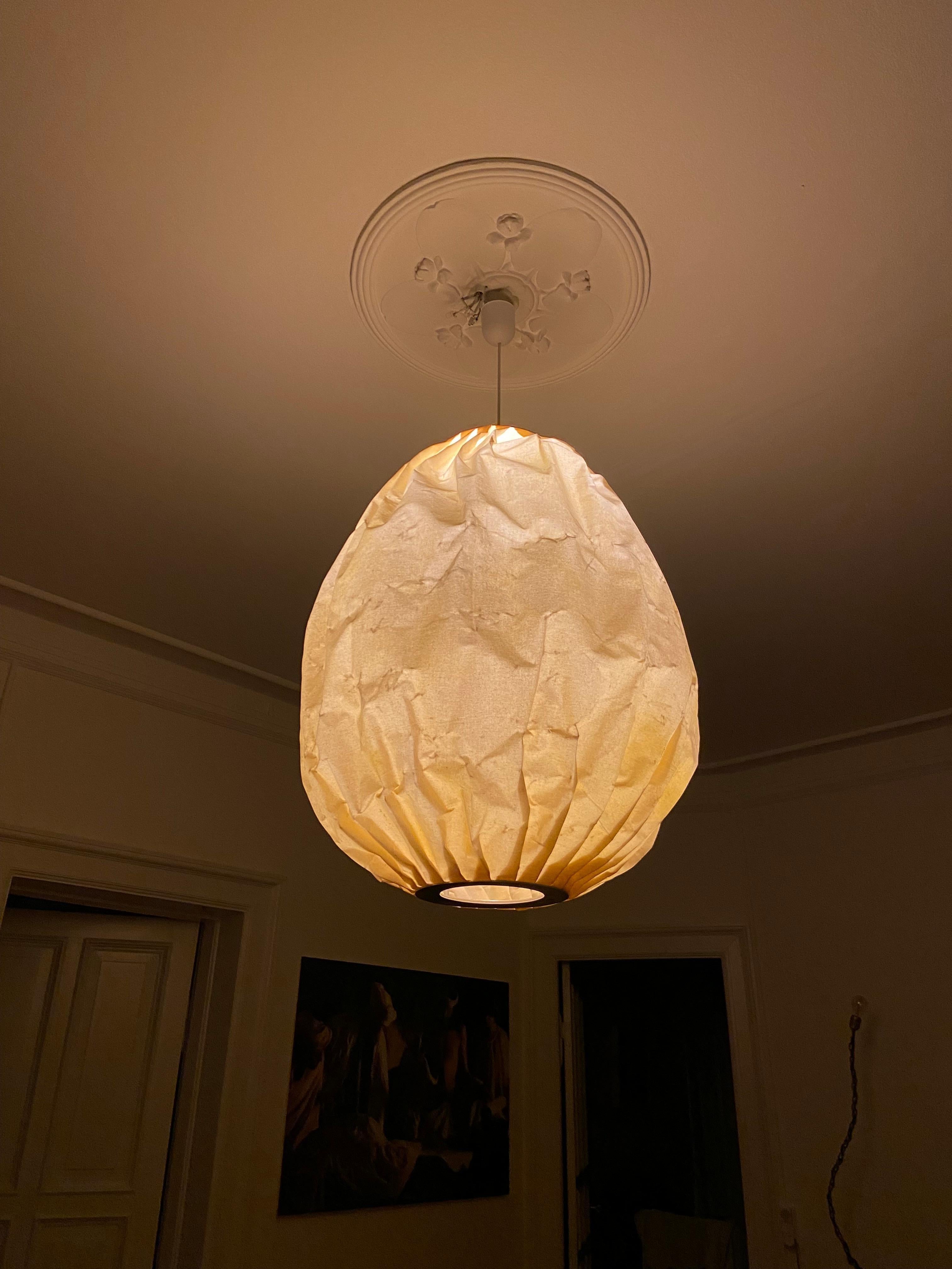 Hand-Crafted Oval Yellow Pendant Lamp Ceiling Lamp Chandelier Organic Beeswaxed  For Sale
