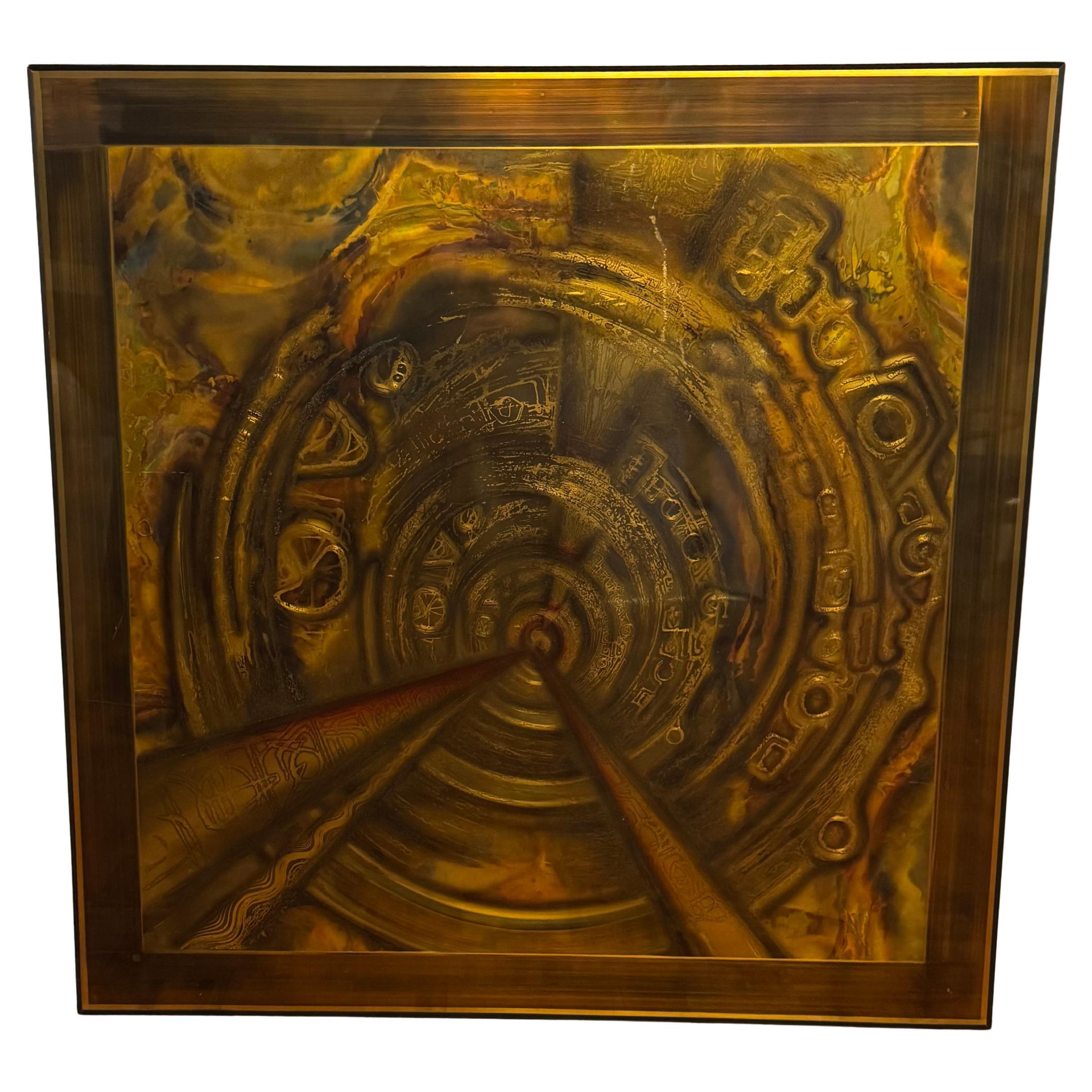 Unique Large Bernhard Rohne 1970 Infinity - Brutalist Brass Etching Wall Art For Sale