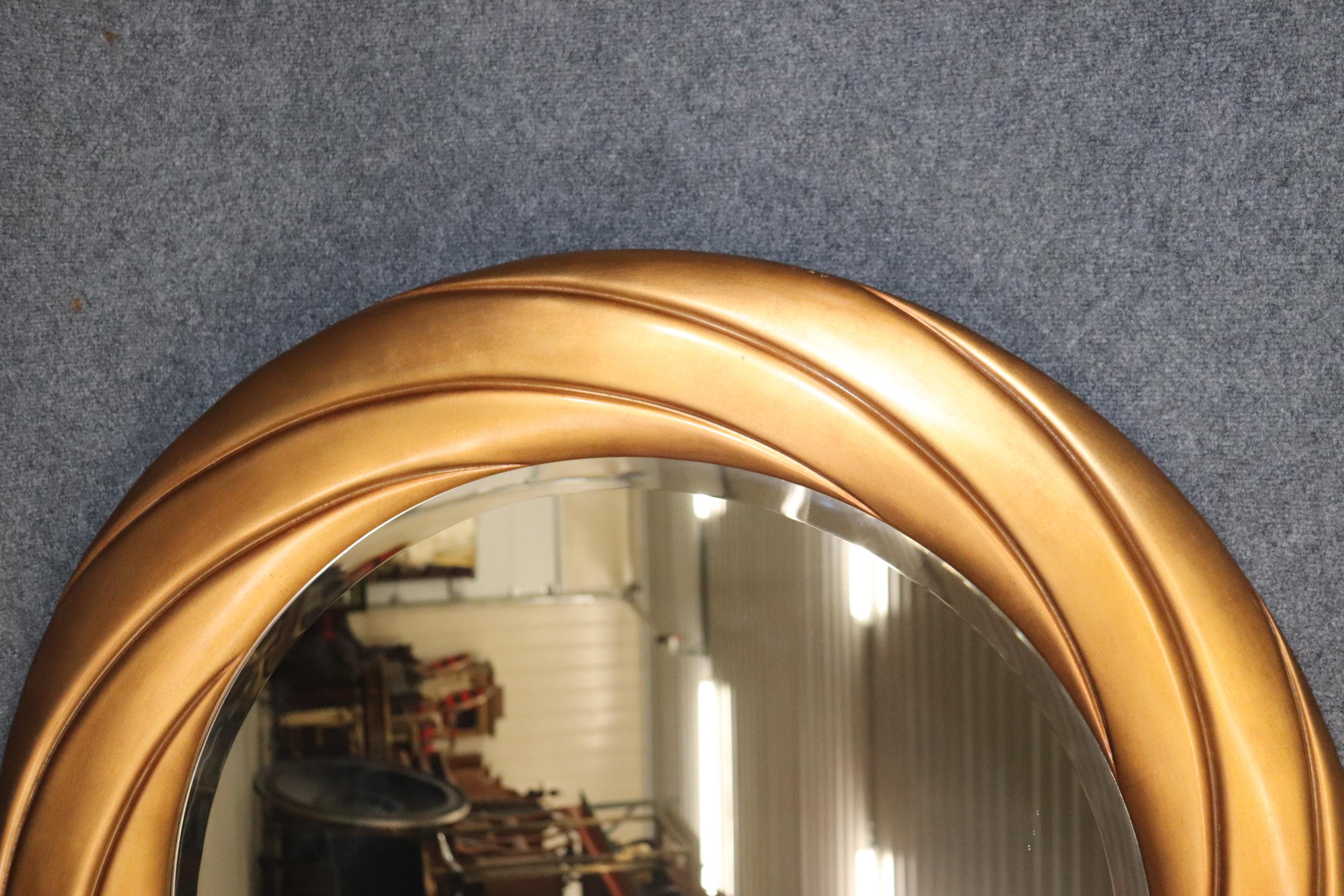 Contemporary Unique Large Beveled Circular Wall Mirror in Gold For Sale