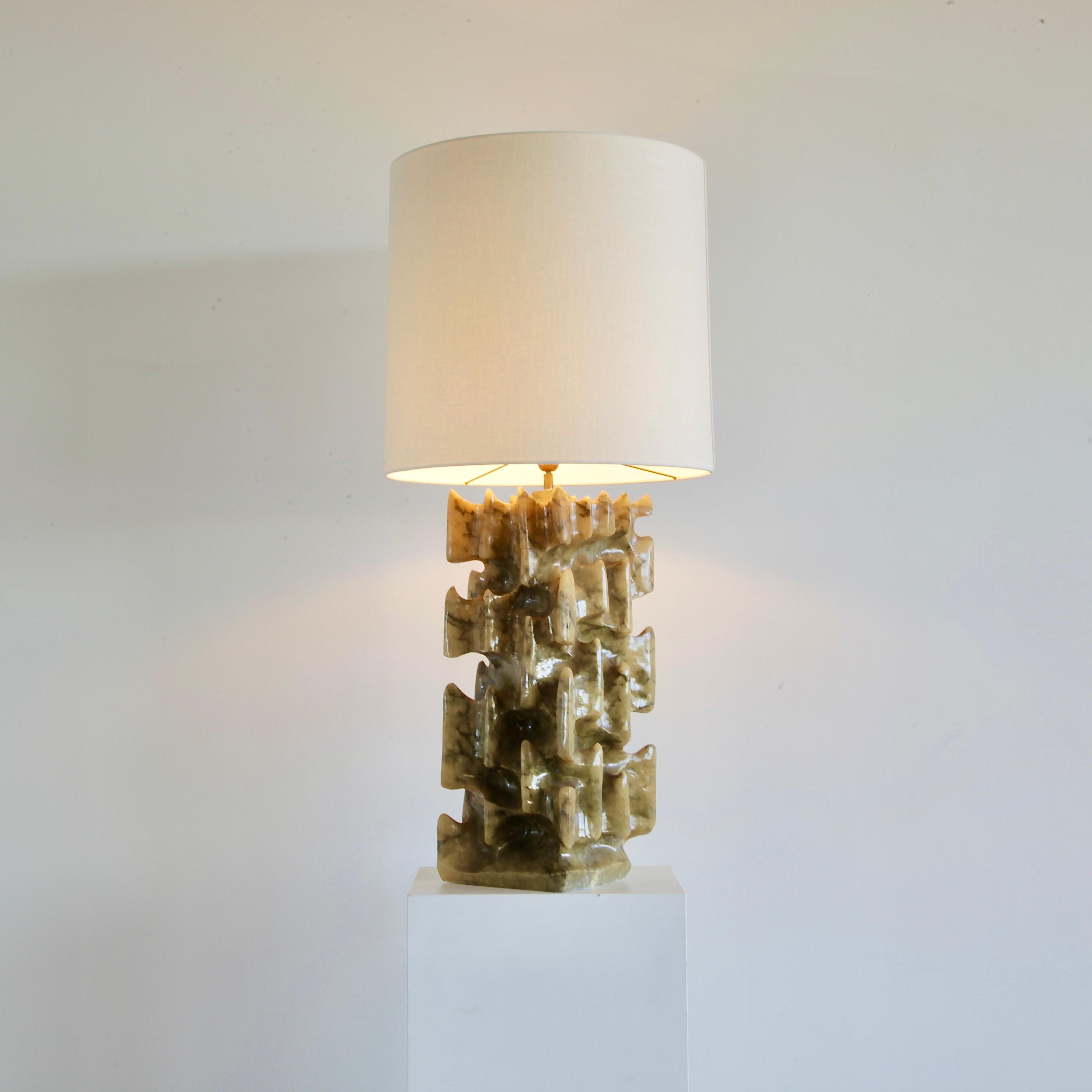 Italian Unique Large Carved Alabaster Table Lamp, 1960s/1970s, Italy For Sale