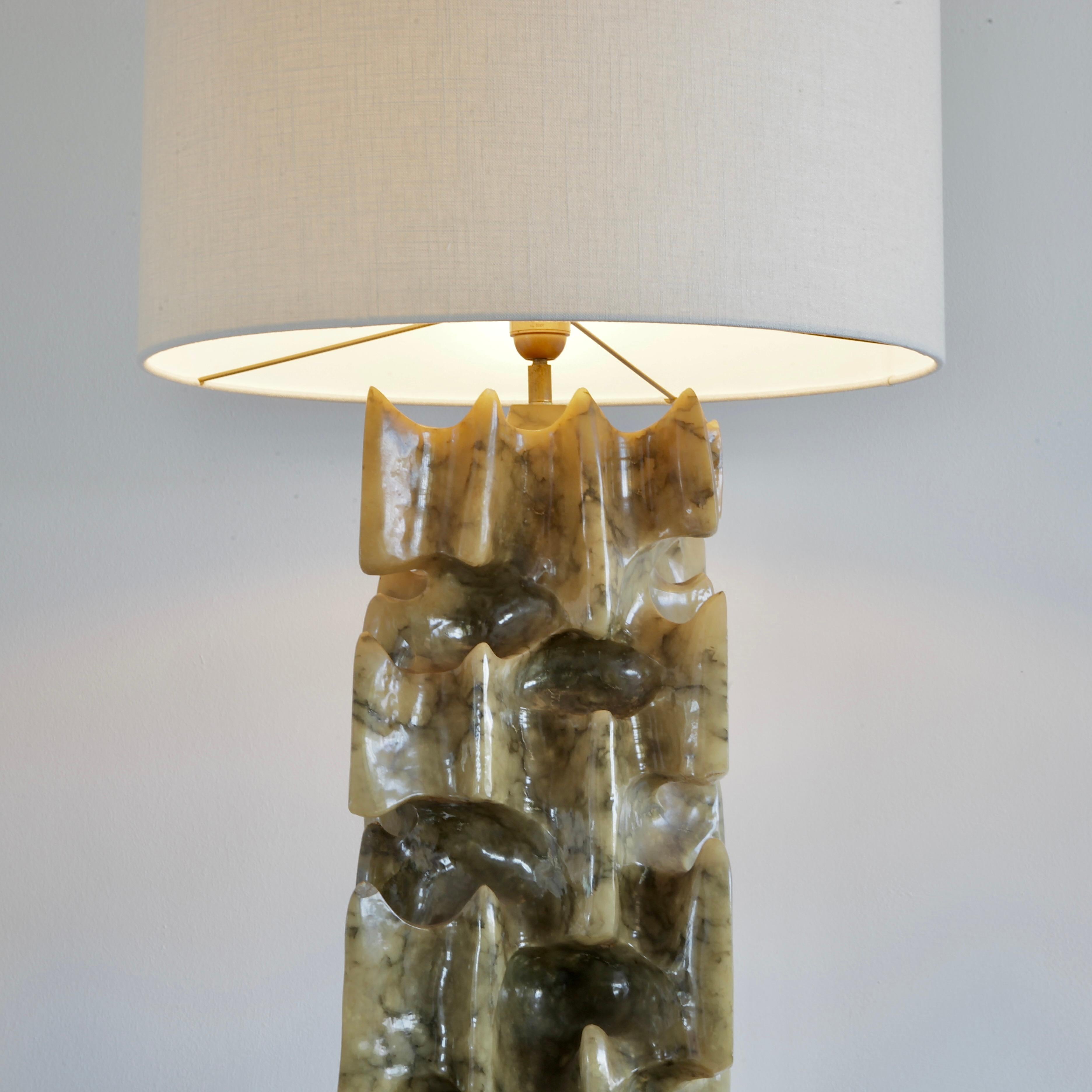 Hand-Carved Unique Large Carved Alabaster Table Lamp, 1960s/1970s, Italy For Sale