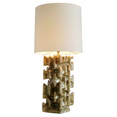 Unique Large Carved Alabaster Table Lamp, 1960s/1970s, Italy