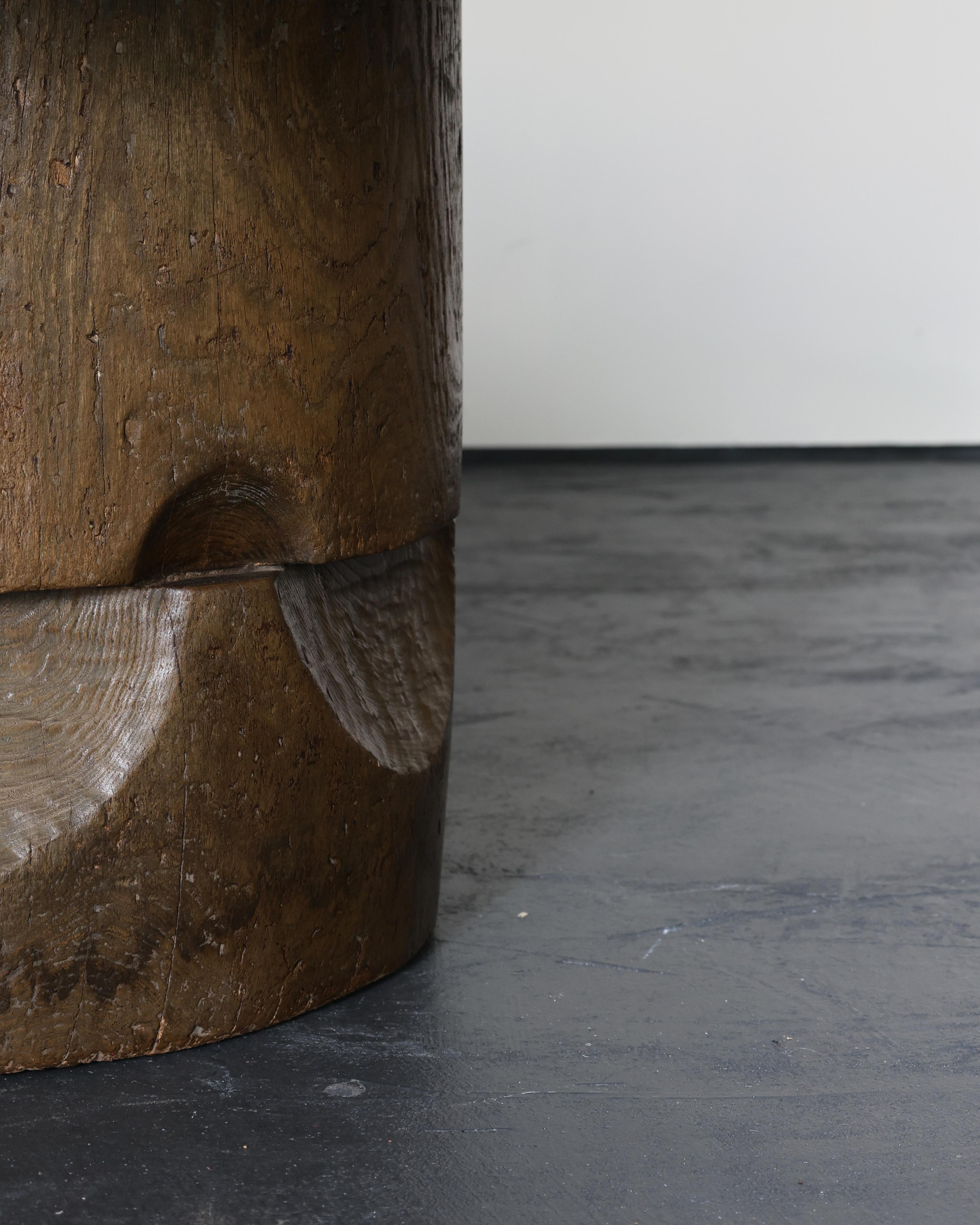A unique, large dug-out Japanese coffee table. Heavily patinated charred cedar two piece top on heavily patinated carved dug-out cedar base. Made using 19th C. Japanese elements in our London workshop.

H58cm x W96cm x D89cm 