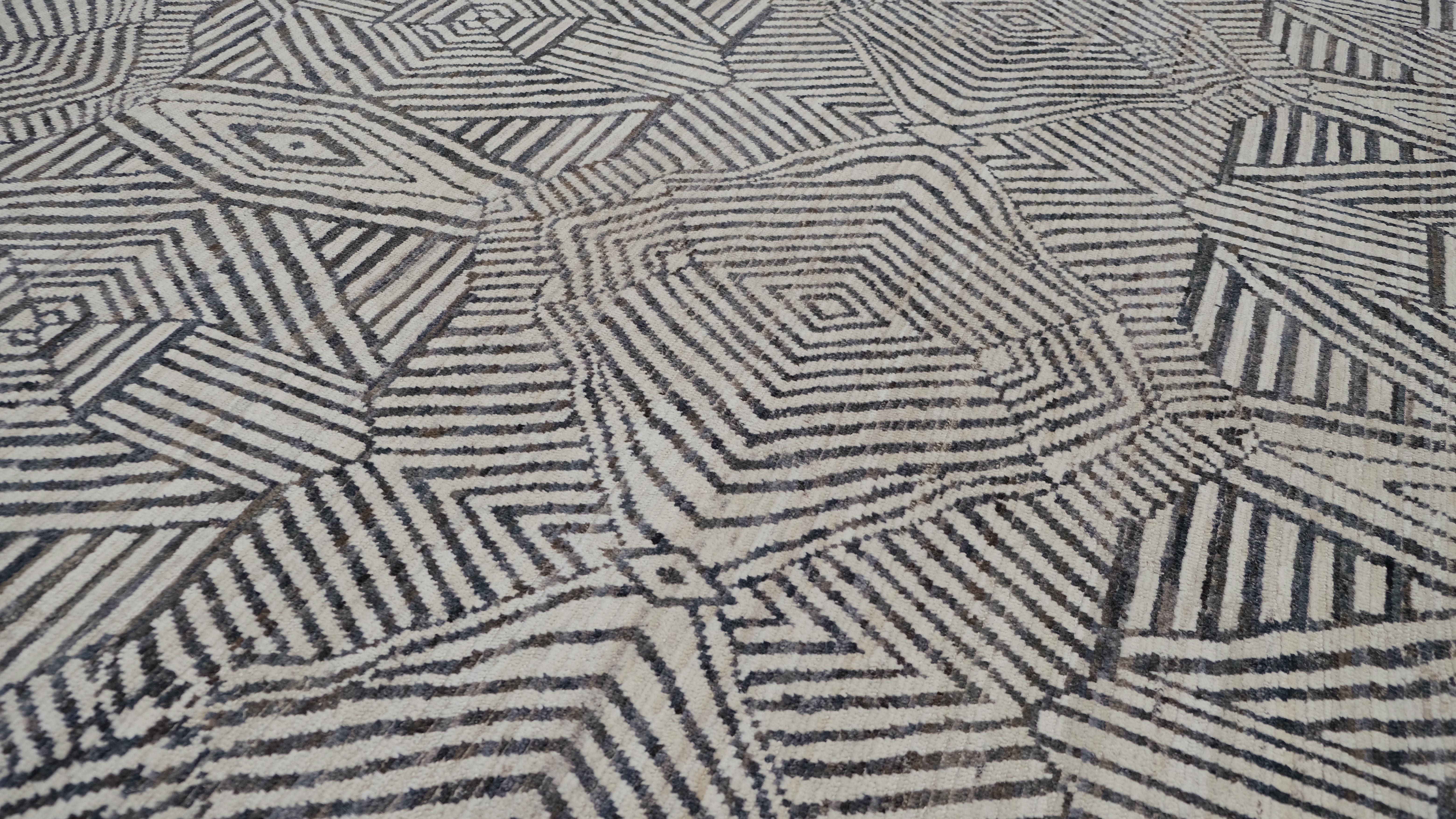 Noué à la main Grand tapis unique en laine à motifs géométriques 13'4''x19'3'' en vente