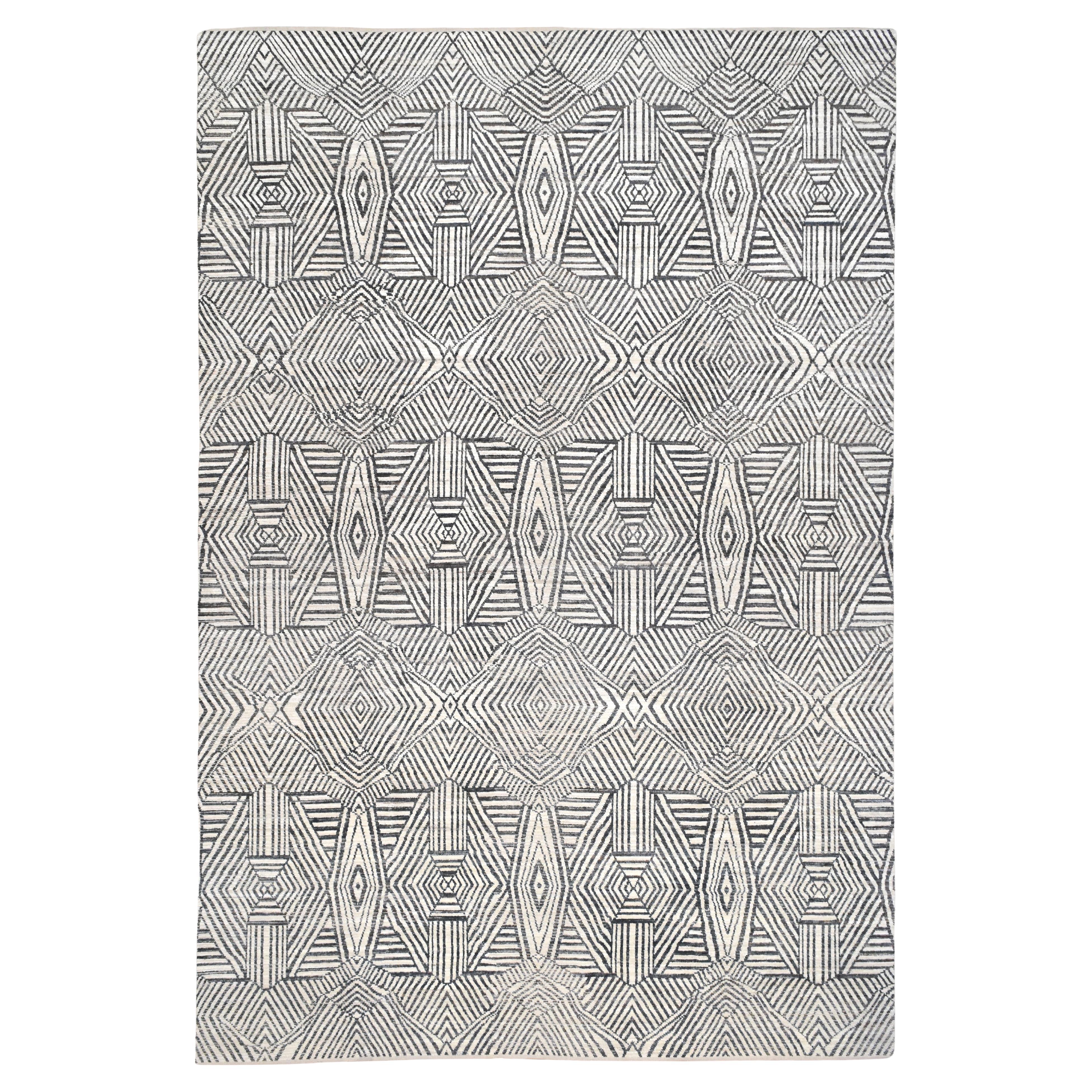 Einzigartiger großer geometrisch gestalteter Wollteppich 13'4''x19'3''