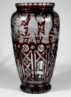 Unique Large Glass Ruby Vase, Cut and Engraved 20th century