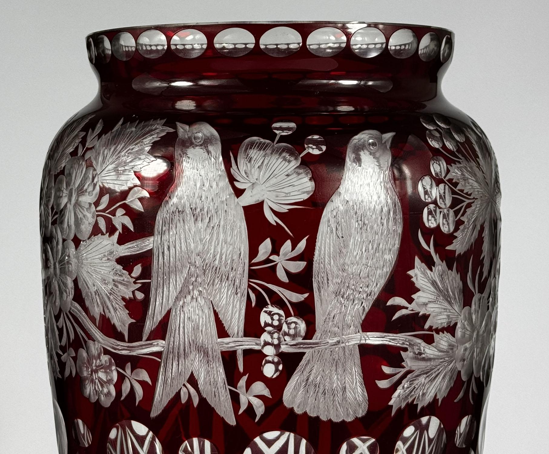 Hand-Crafted Unique Large Glass Ruby Vase, Cut and Engraved 20th century For Sale