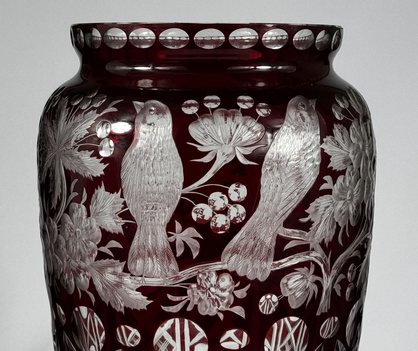 20th Century Unique Large Glass Ruby Vase, Cut and Engraved 20th century For Sale