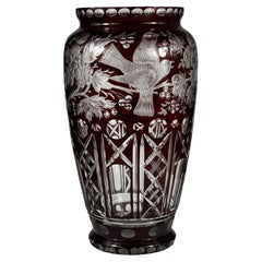 Unique Large Glass Ruby Vase, Cut and Engraved 20th century