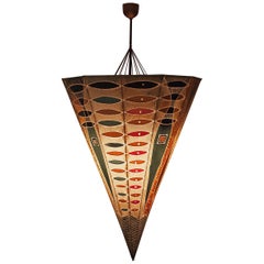 Unique Large Handmade Batik Umbrella Lamp, 1960s