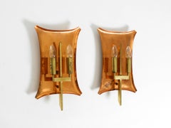 Unique large heavy mid-century church wall lamps made of copper and brass