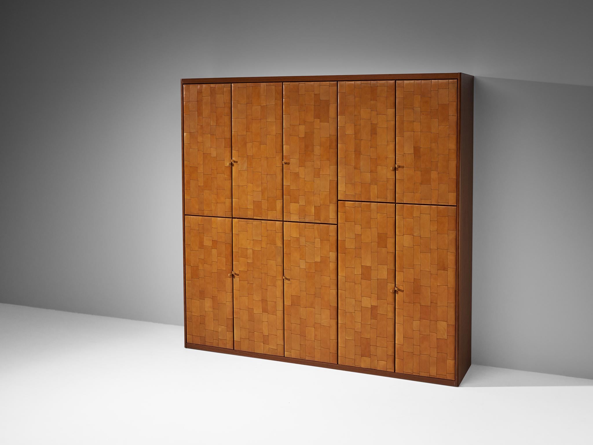 Unique Large Italian Highboard in Cognac Patchwork Leather and Birch  5