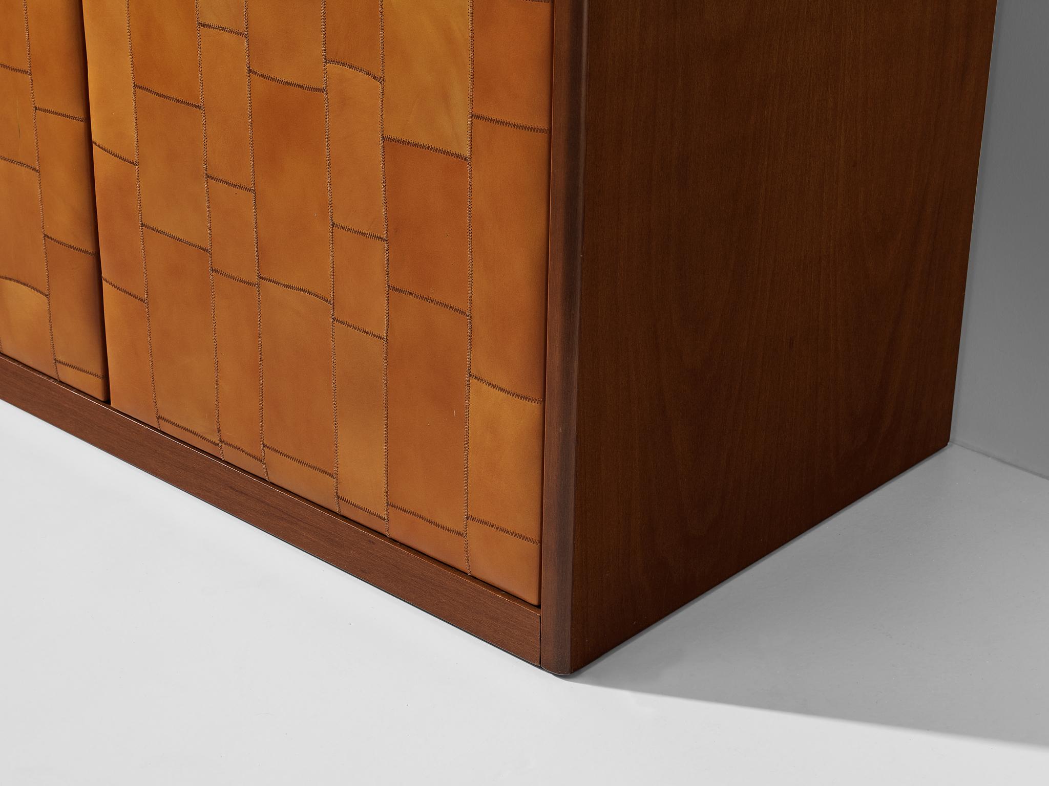 Unique Large Italian Highboard in Cognac Patchwork Leather and Birch  6