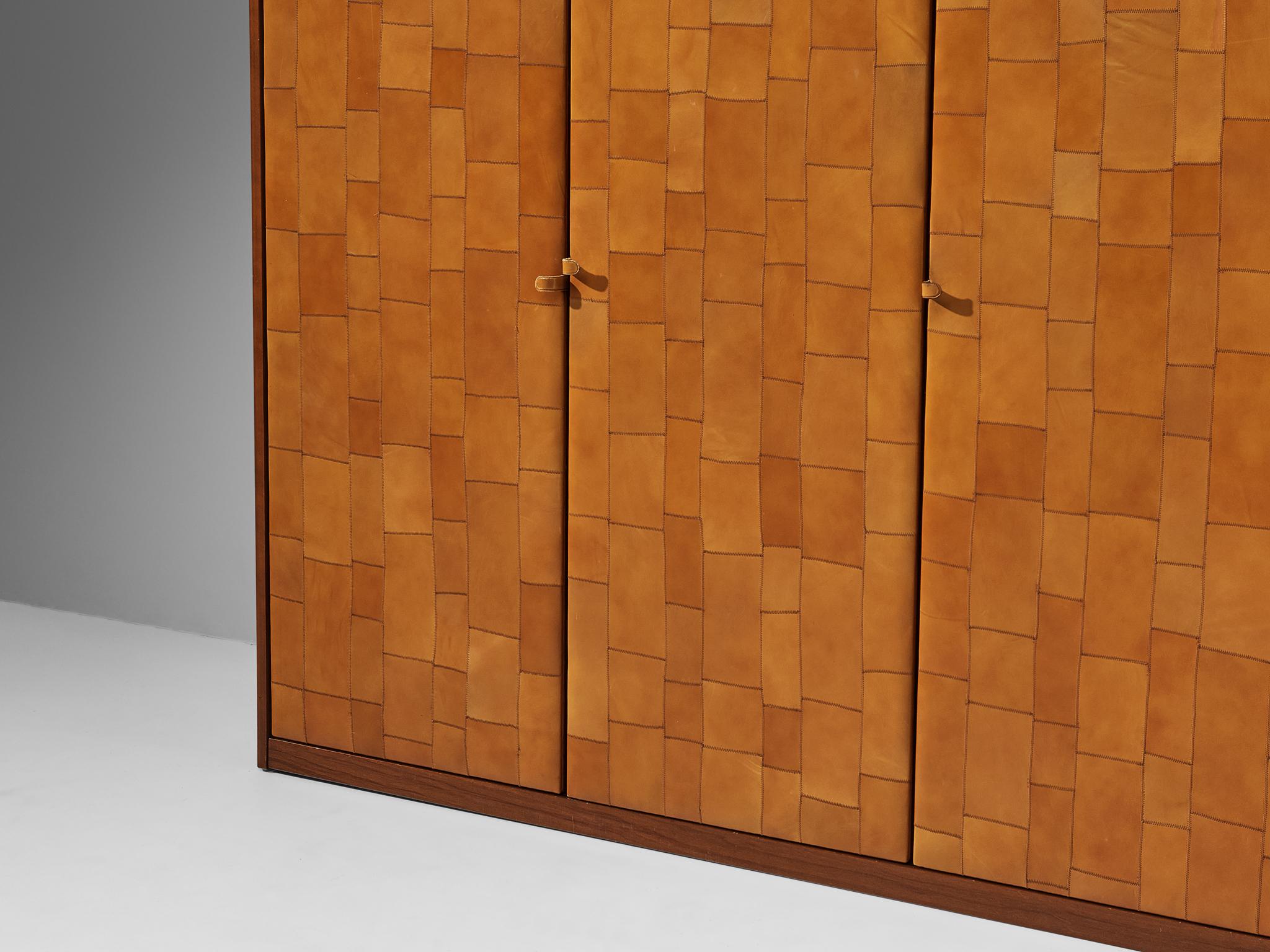 Unique Large Italian Highboard in Cognac Patchwork Leather and Birch  7