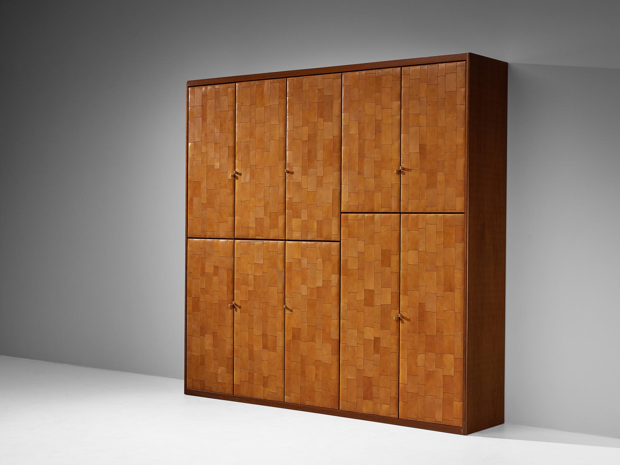 Unique Large Italian Highboard in Cognac Patchwork Leather and Birch  2