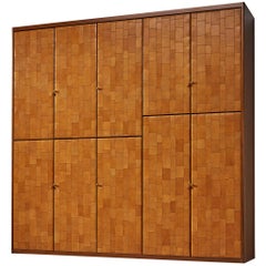 Unique Large Italian Highboard in Cognac Patchwork Leather and Birch 
