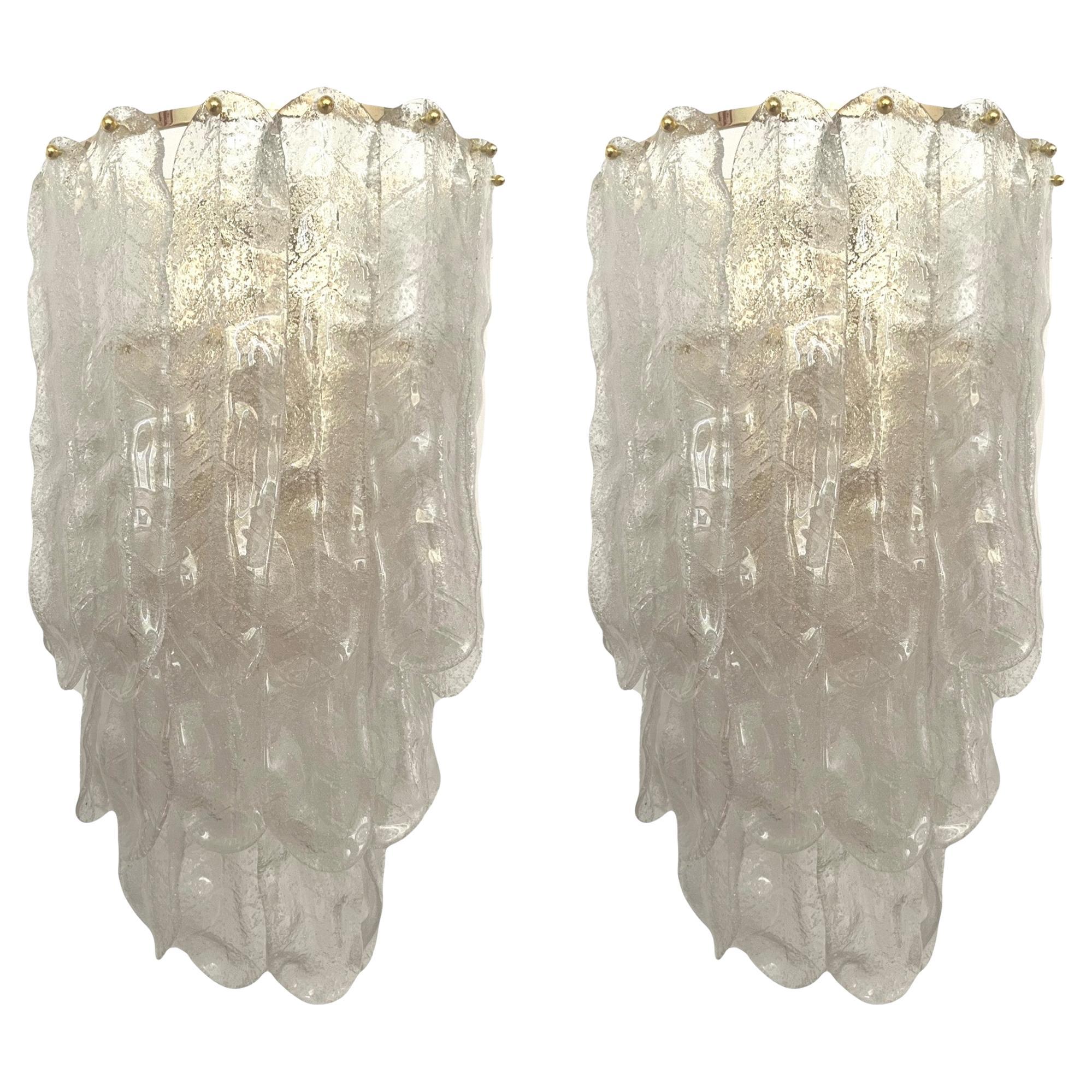 Unique Large Italian MidcenturyPair of Murano Wall Sconces by Mazzega, 1970s