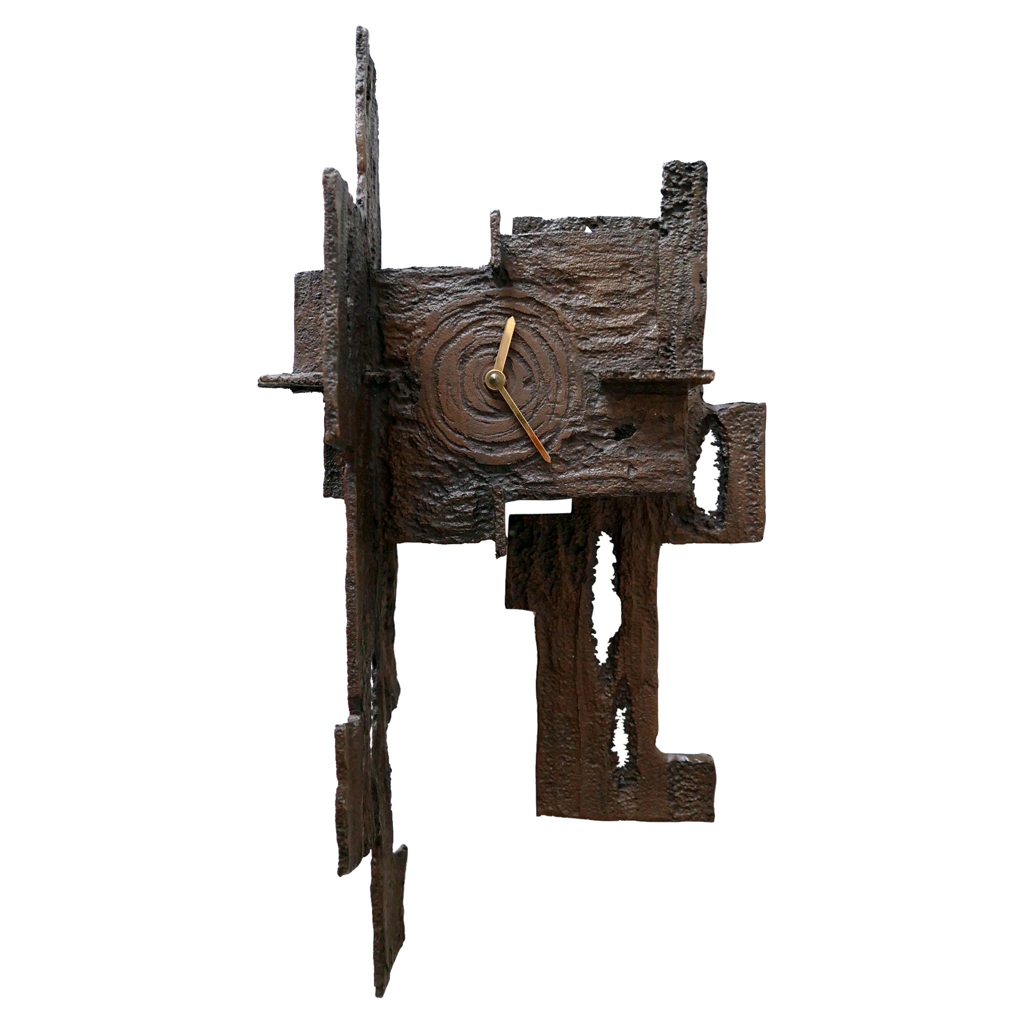 Unique & Large Mid-Century Modern Brutalist Bronze Wall Clock Germany 1960s