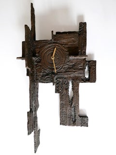 Unique & Large Mid-Century Modern Brutalist Bronze Wall Clock Germany 1960s