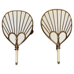 Unique Large Pair of MidCentury Hollywood Regency Bronze Leaf / Fan Wall Sconces