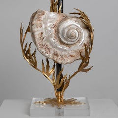 Lampada da tavolo a conchiglia grande e unica con dettagli in ottone