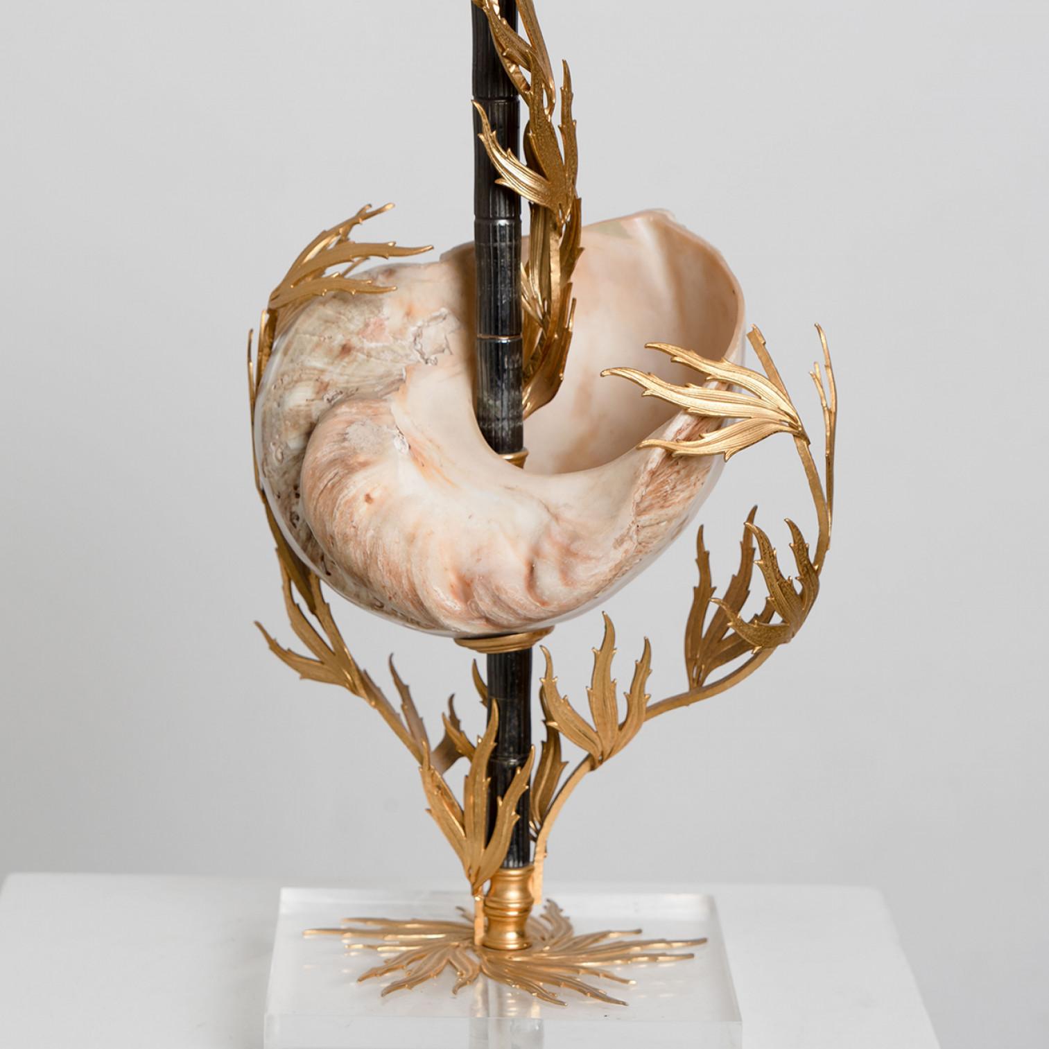 Italian Unique Large Shell Table Lamp with Brass Details For Sale