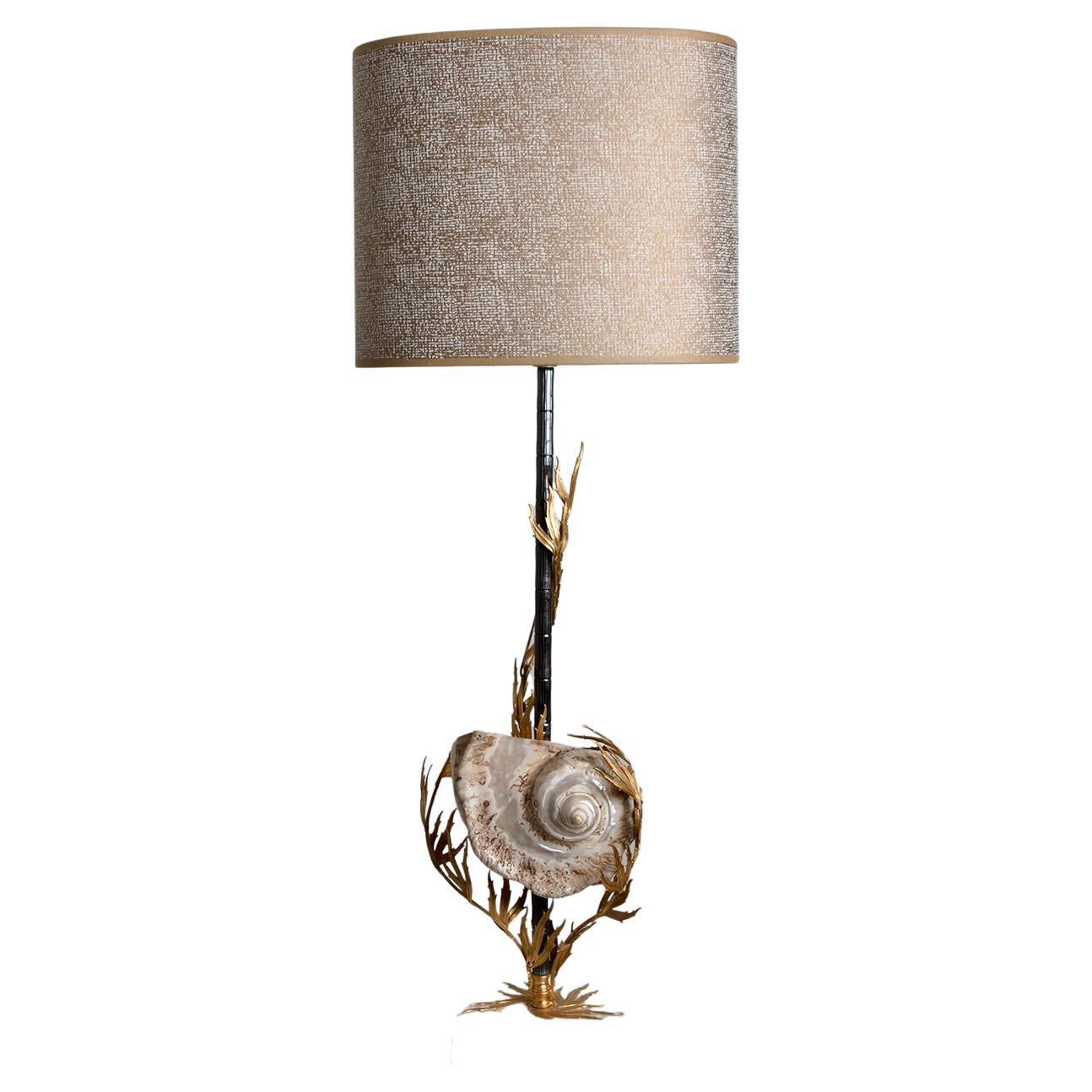 Unique Large Shell Table Lamp with Brass Details For Sale