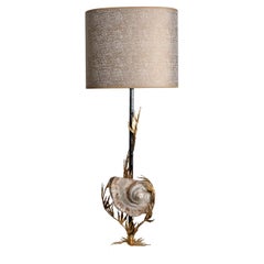 Unique Large Shell Table Lamp with Brass Details
