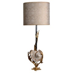 Unique Large Shell Table Lamp with Brass Details