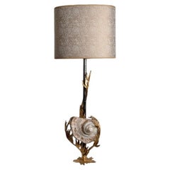 Unique Large Shell Table Lamp with Brass Details