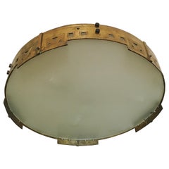 Unique Large Spanish Art Deco Brass Flush Mount Ceiling Lamp, 1920s